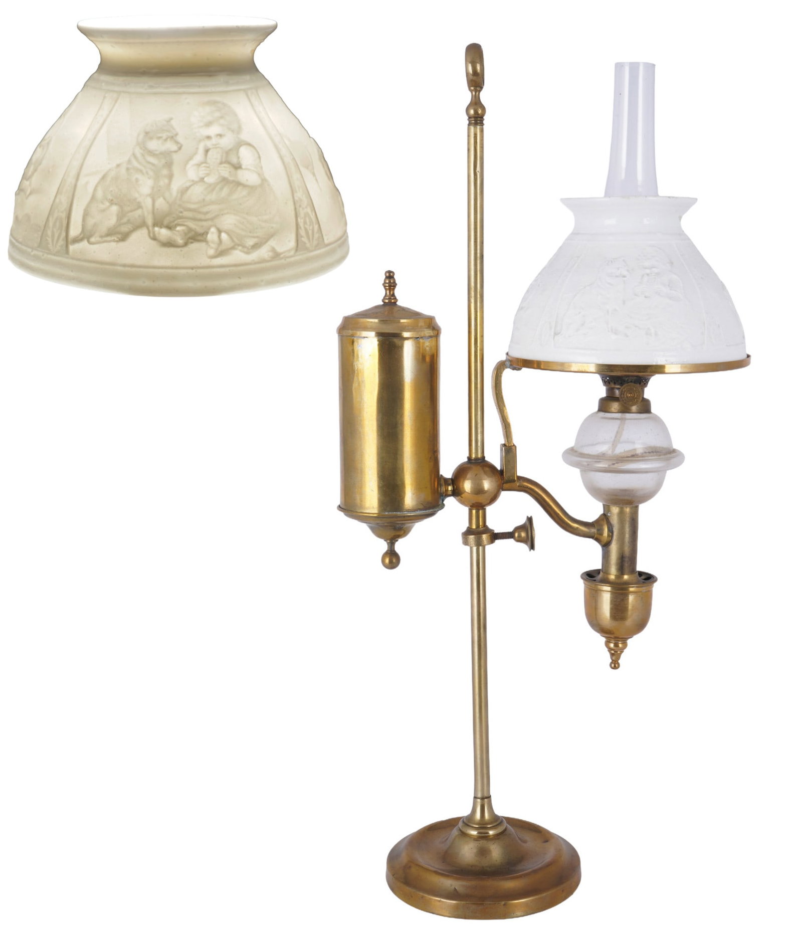Petroleum table lamp with lithophane porcelain shade, late 19th century (1 of 7)
