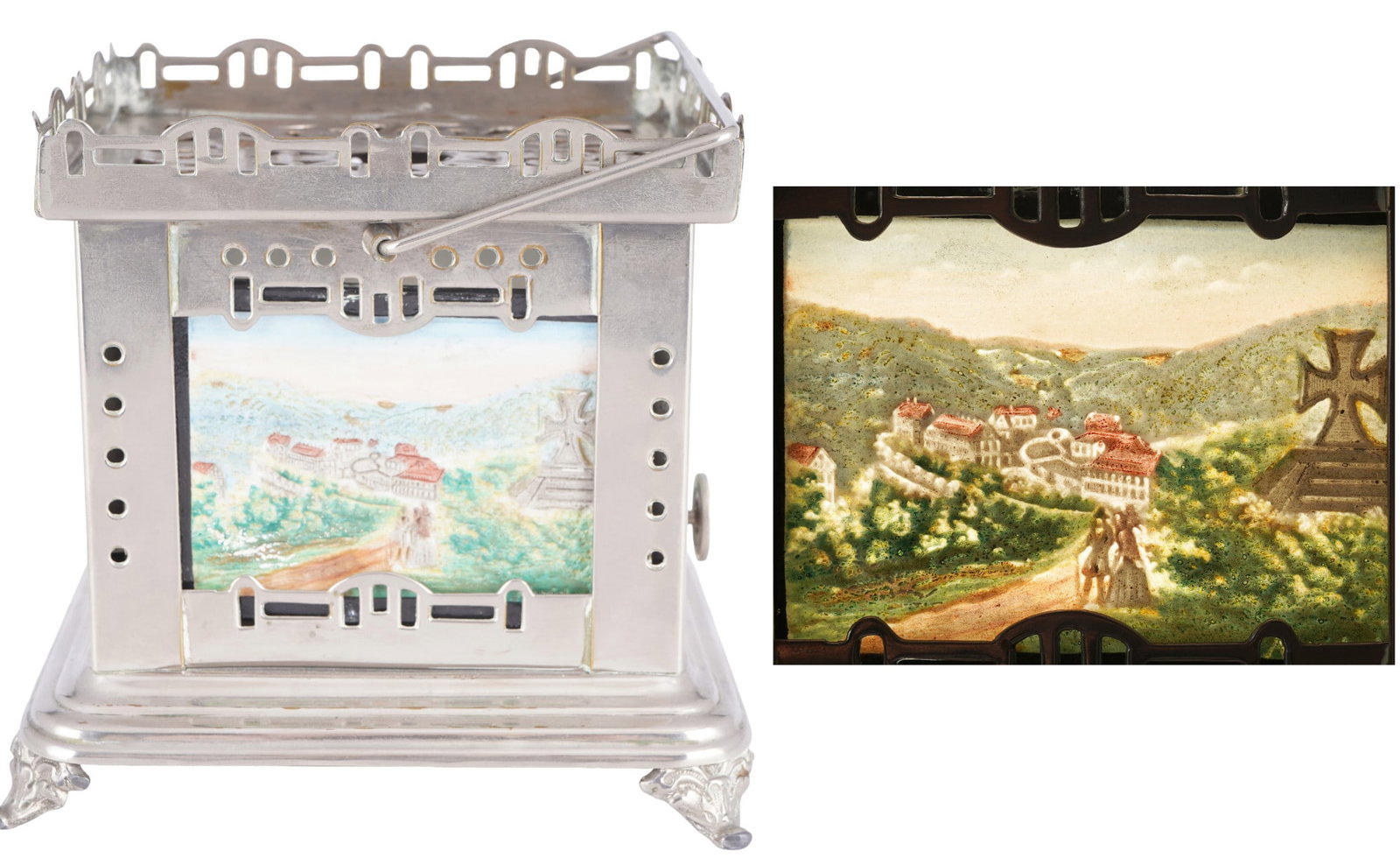Petroleum stove with four colored lithophanes circa 1890, (1 of 7)