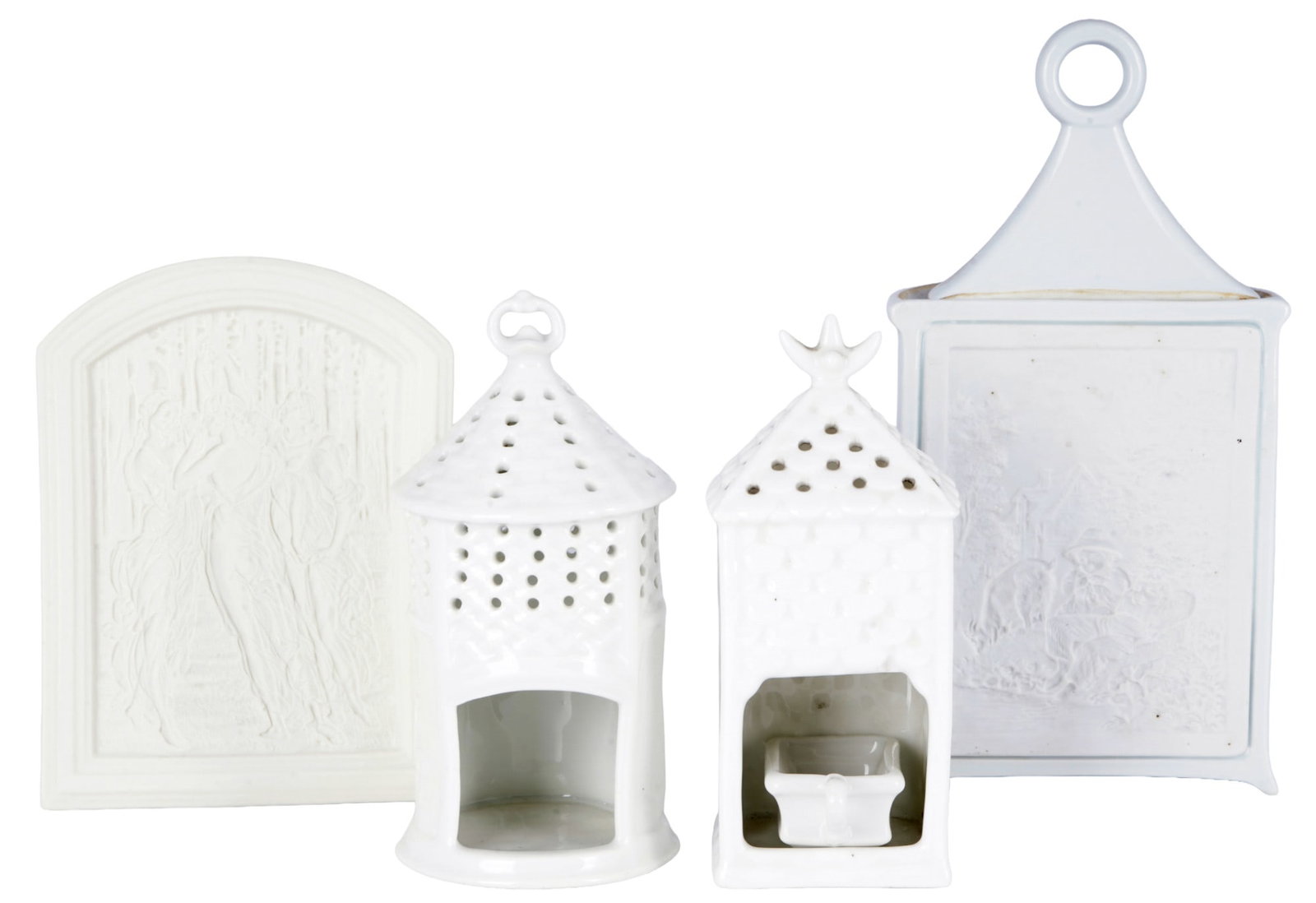 4 lithophanes - night lights / veilleuse around 1900, (1 of 9)