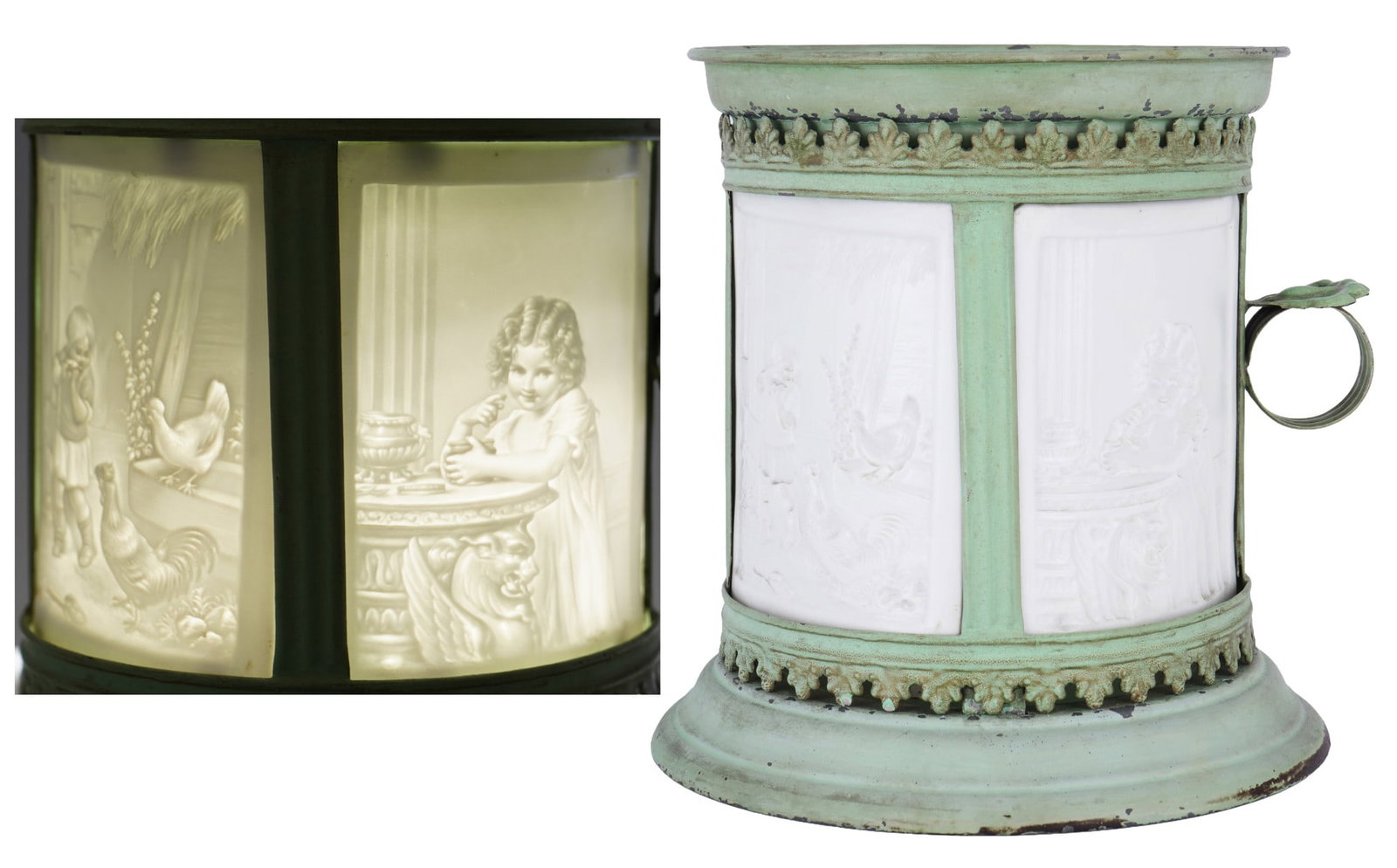 PPM Plaue - 4 Lithophanes Windlight 19th Century, (1 of 8)