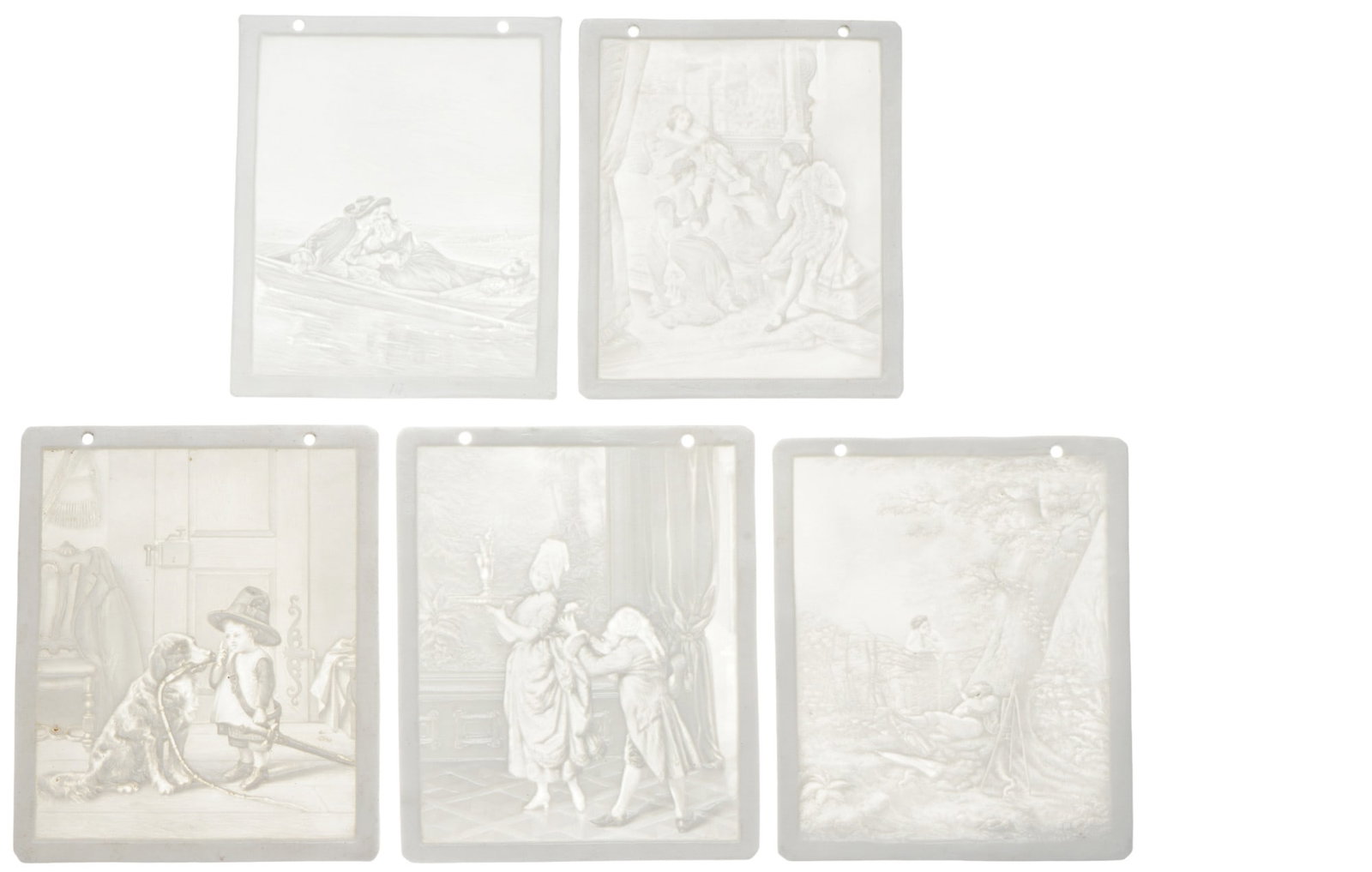 PPM Schierholz 5 lithophanes with figure scenes, (1 of 11)