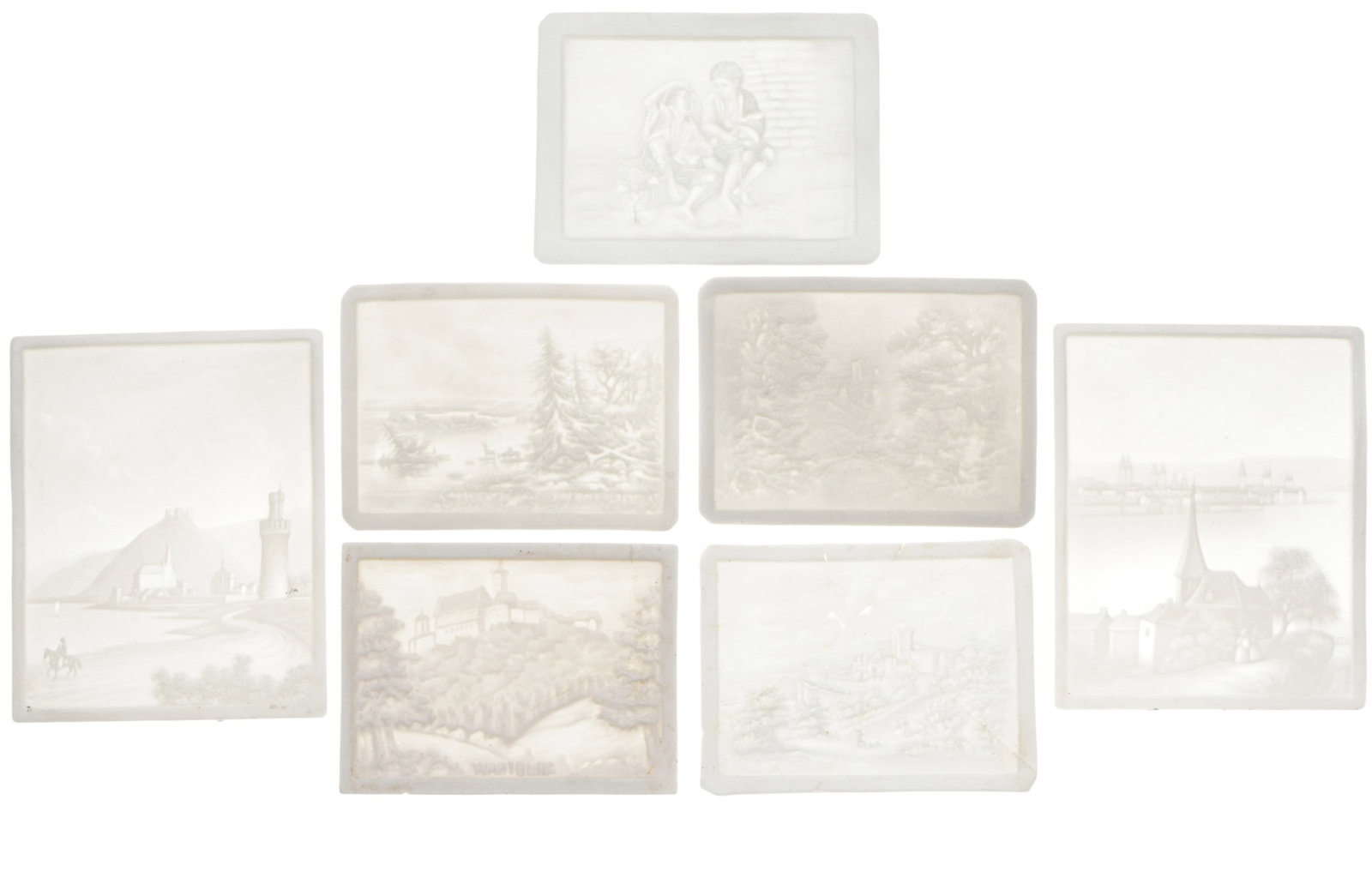 PPM Schierholz 7 lithophanes with various landscape and figure scenes, (1 of 14)