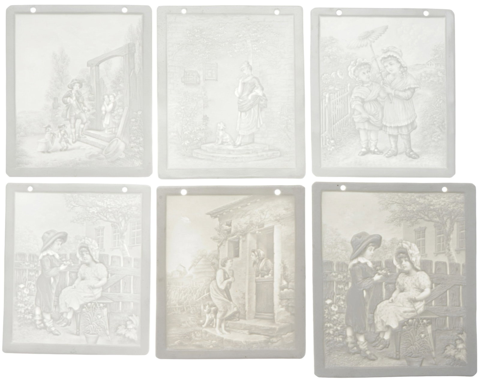 PPM Schierholz / Sichelmarke 6 lithophanes with figure scenes, (1 of 11)