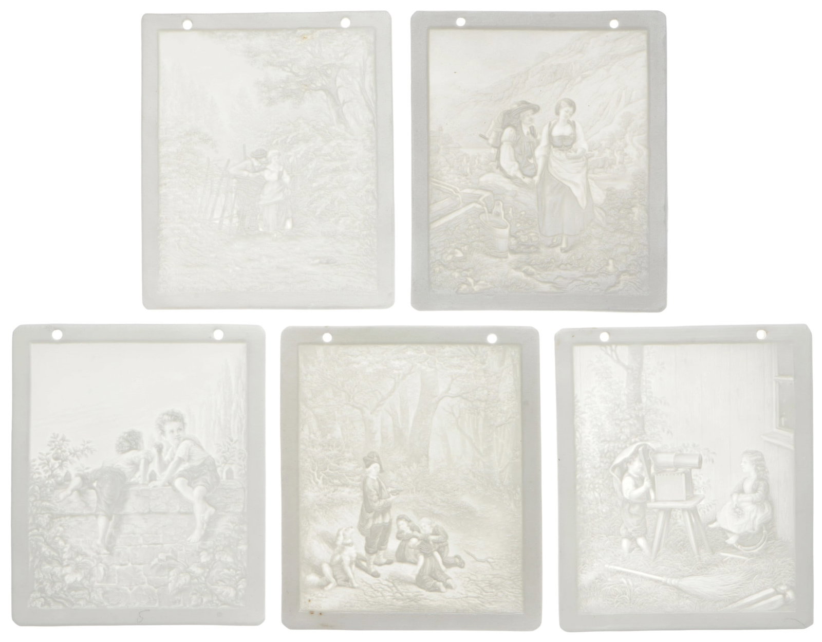 PPM Schierholz / Sichelmarke 5 lithophanes with figure scenes, (1 of 11)