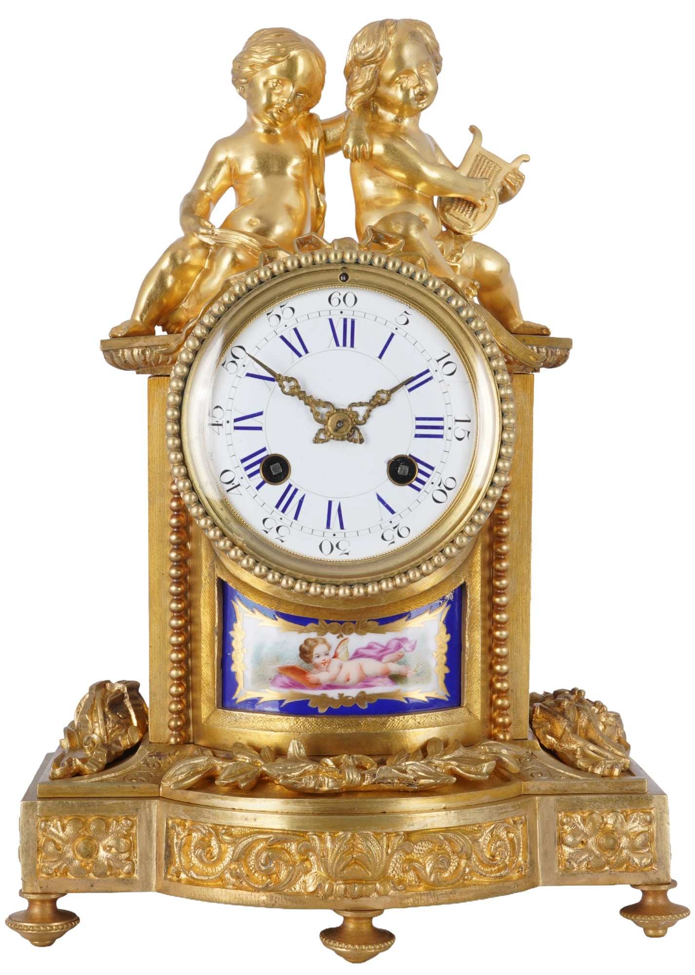 Bronze mantel clock with musical putti, France, 19th century. (1 of 7)