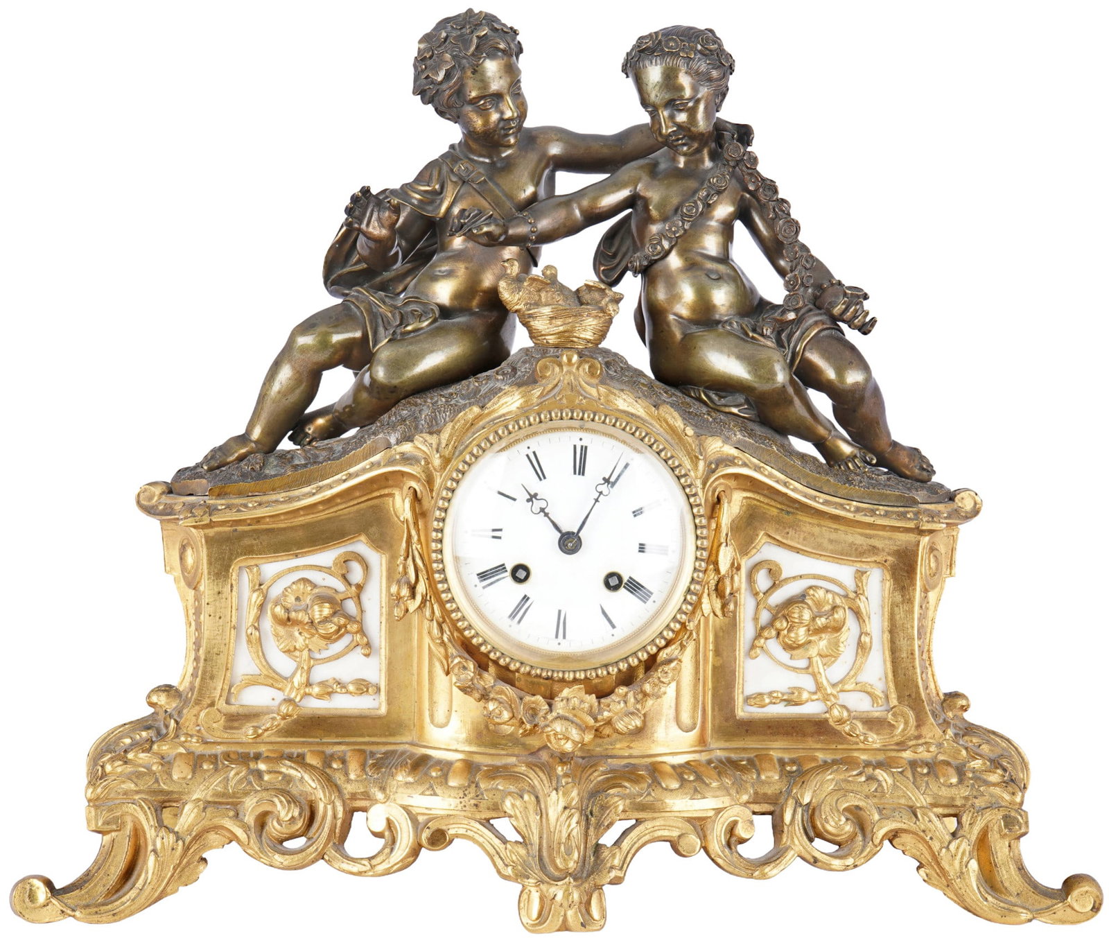 Large bronze figures mantel clock, France, 19th century. (1 of 7)