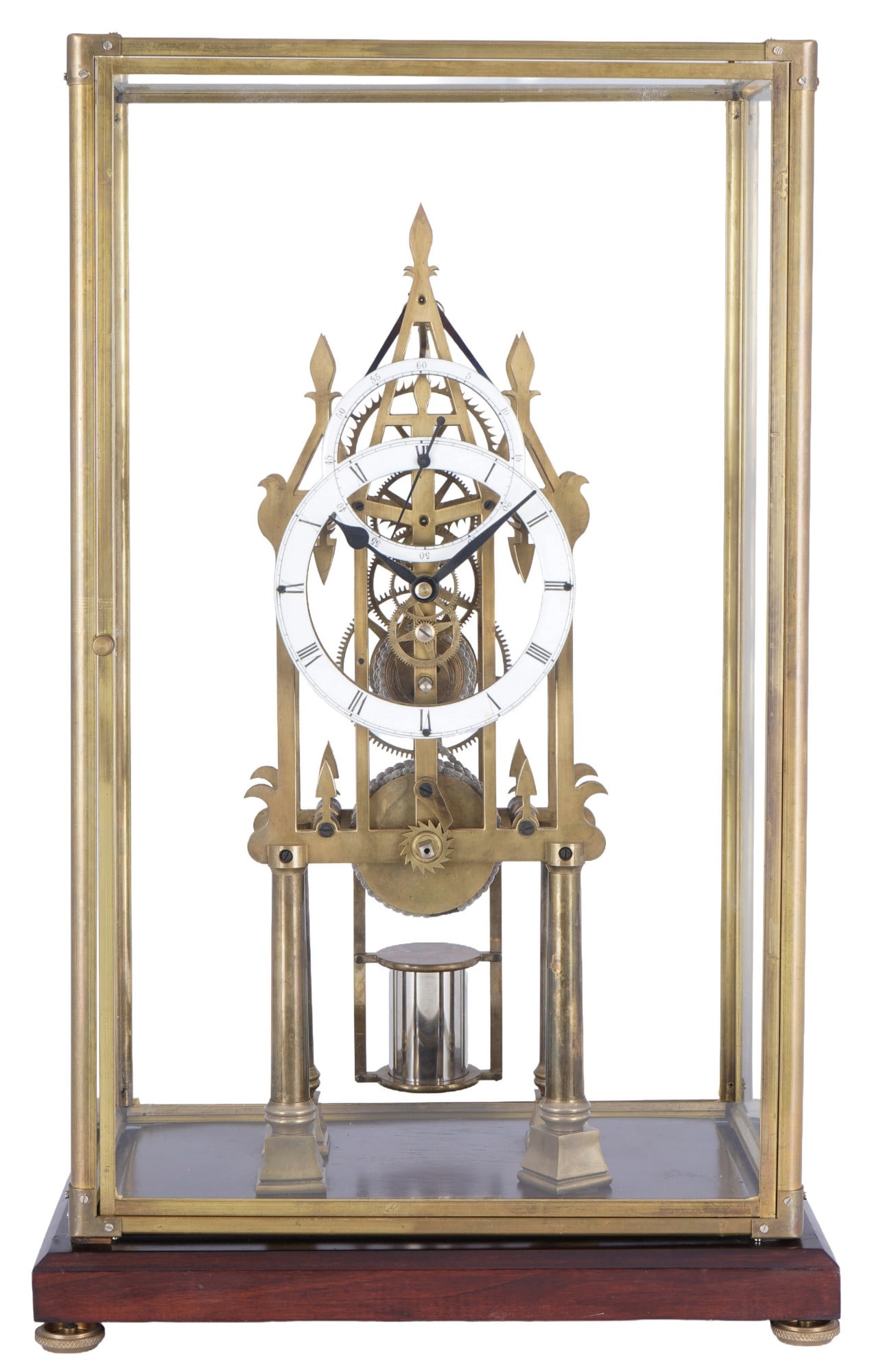 Large skeleton mantel clock in a glass case, England (1 of 6)
