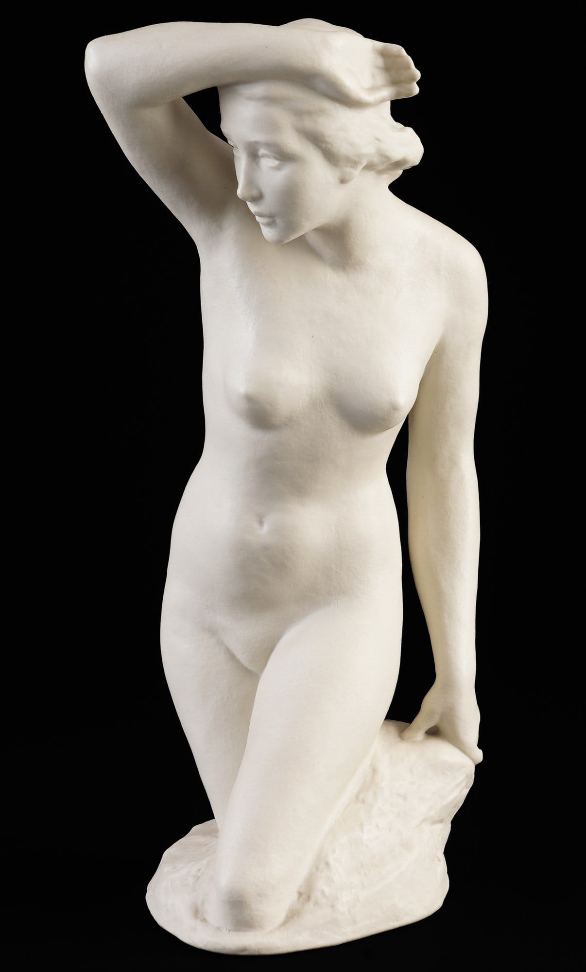 Rosenthal Looking Out - Rudolf KAESBACH,: unglazed bisque porcelain, green company mark, signed on the base, designed by Rudolf KAESBACH (1873-1955) around 1936/1937, half-figure, female nude - looking out, H 24.5 cm x W 9 cm x D 10 cm