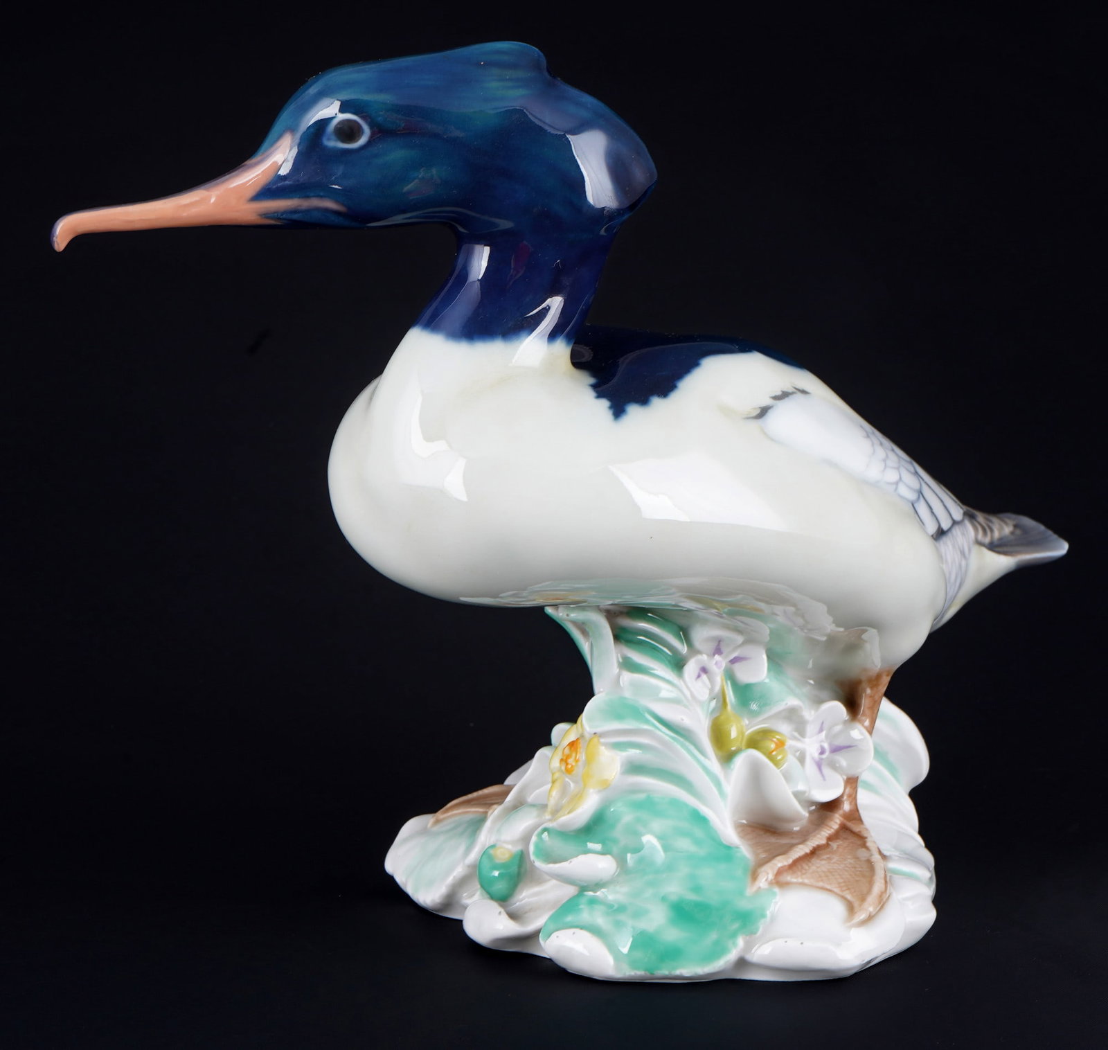 Meissen rare Art Nouveau goosander 1st choice - Paul ZEILLER,: porcelain, blue sword mark 1st choice, design by Paul ZEILLER (1880-1915), signed on the back on the base, Zeiller comes from a Munich sculptor family (Gruenwald Castle), studied at the Munich Art Aca