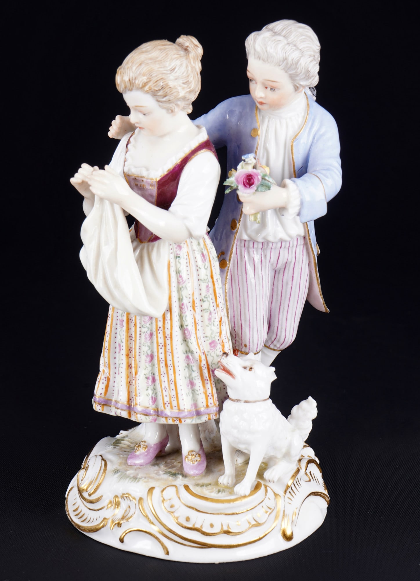 Meissen The Little Stubborn One 1st choice ? August Ringler,: porcelain, blue sword mark 1st choice, knob mark 1815-1924, design by August RINGLER (1837-c.1918), The Little Stubborn One, model no. P141, H 13.5 cm x W 7 cm x D 7.5 cm, chips on flowers