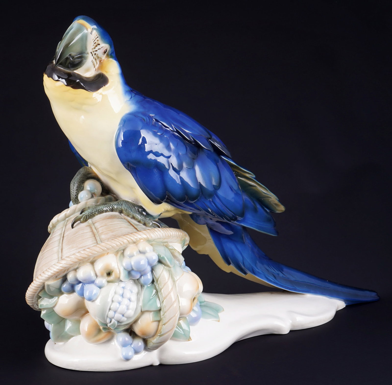 Schwarzburger Werkstaetten large parrot on fruit basket - Wilhelm NEUHaeUSER, (1 of 7)