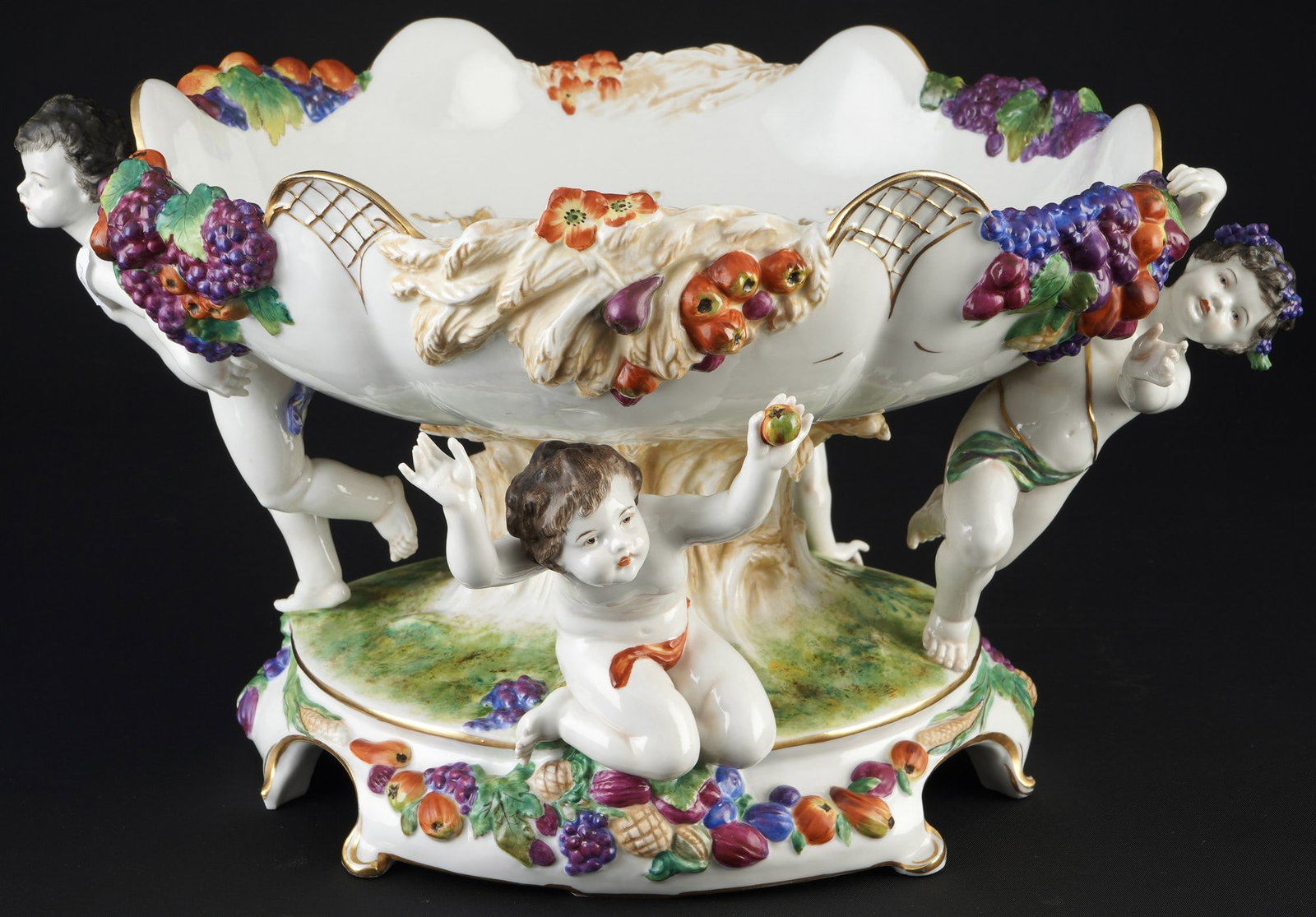 Oldest Volkstedt large fruit bowl / cherub bowl with applied fruits, (1 of 9)