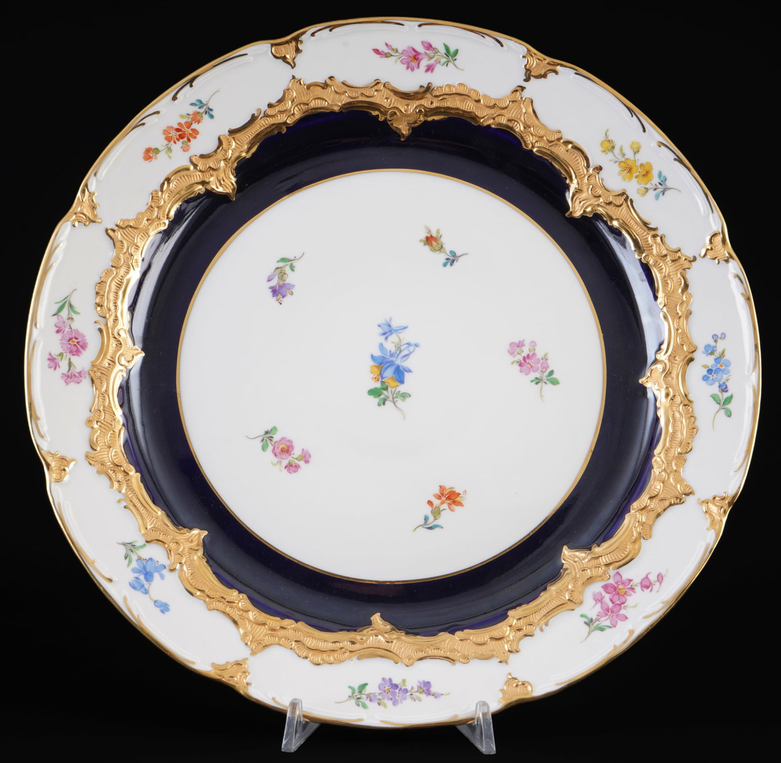 Meissen B-Form Strewn Flowers royal blue cake dish, (1 of 3)