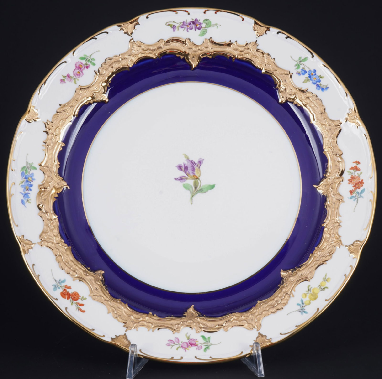 Meissen B-Form Strewn Flowers royal blue cake dish, (1 of 3)
