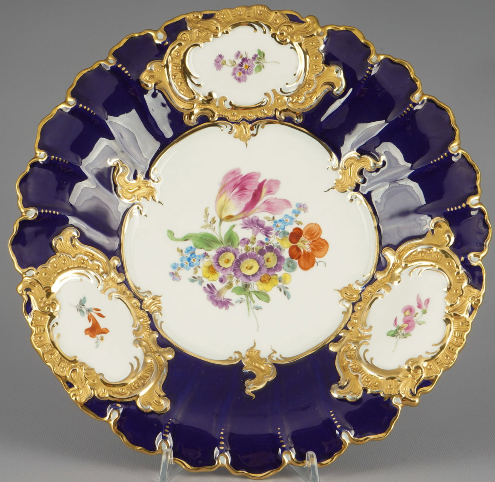 Meissen splendid bowl B-Form Flower Bouquet royal blue 1st choice, (1 of 4)