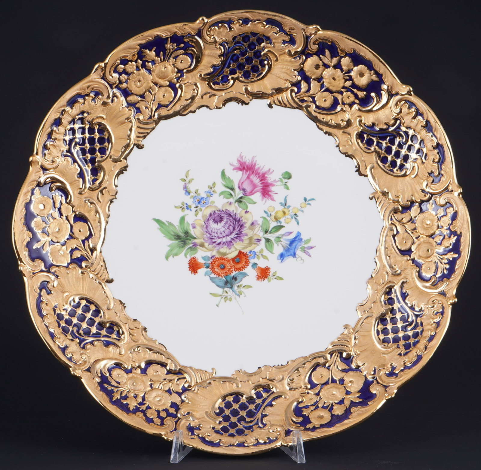 Meissen splendid bowl Flower Bouquet royal blue, (1 of 3)