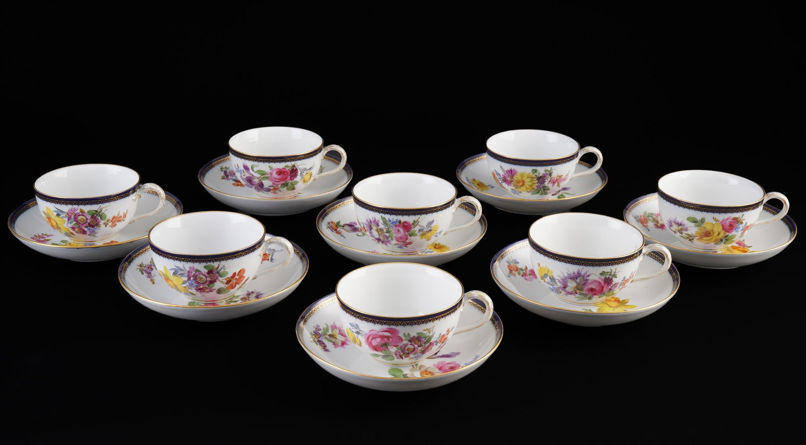 Meissen A-Edge Flower Bouquet 8 tea cups 1st choice, (1 of 6)