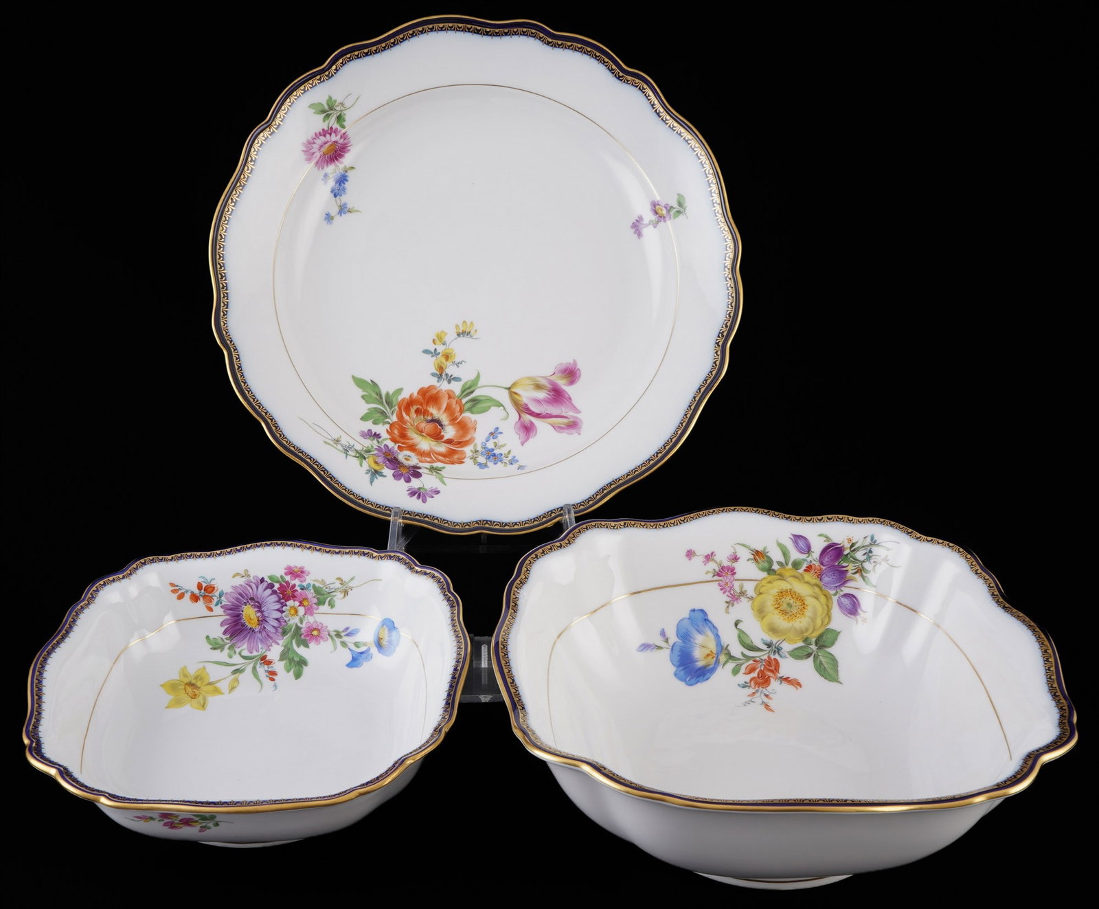 Meissen A-Edge Flower Bouquet 3 bowls 1st choice, (1 of 3)