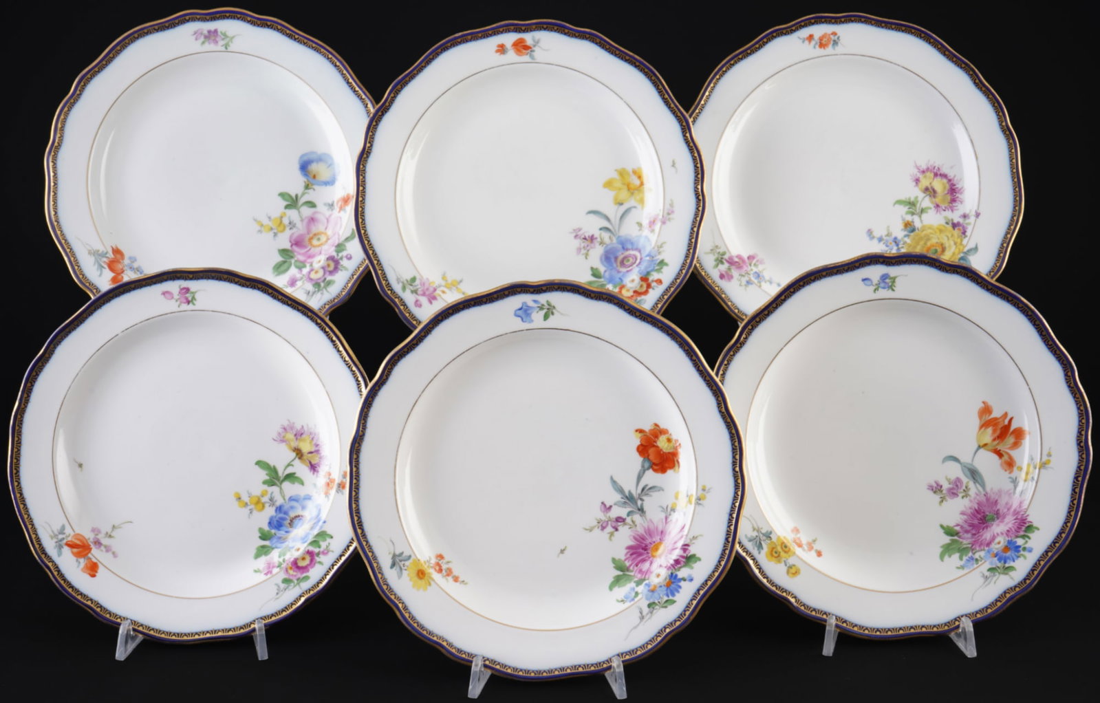 Meissen A-Edge Flower Bouquet 6 dessert plates, (1 of 7)