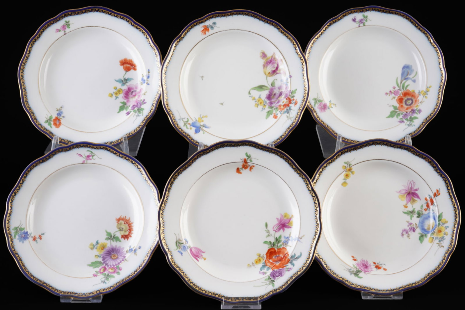 Meissen A-Edge Flower Bouquet 6 dessert plates, (1 of 4)