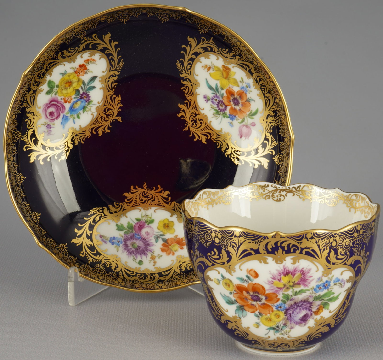 Meissen Flower Bouquet royal blue splendid coffee cup 1st choice, (1 of 5)