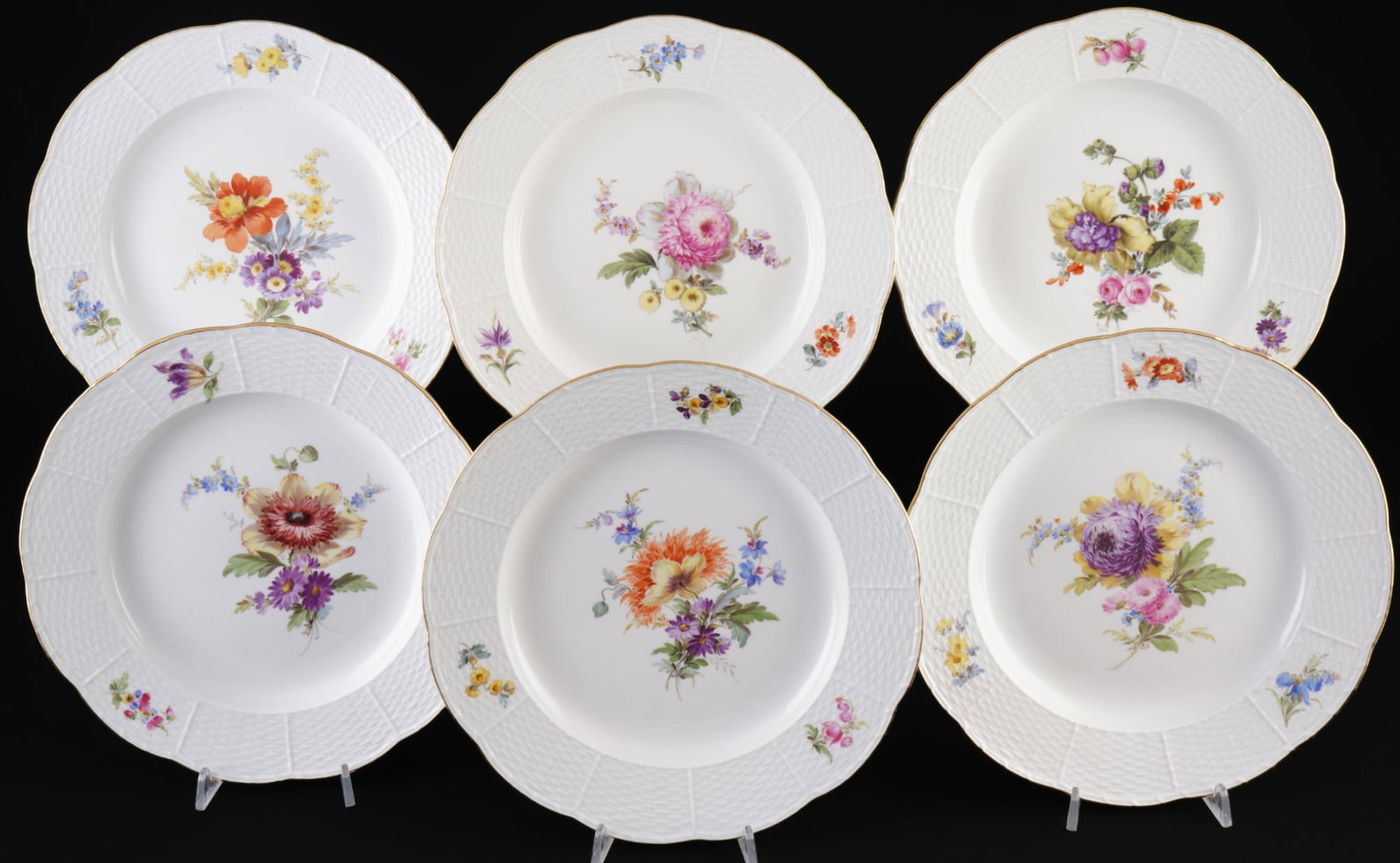 Meissen Flower Bouquet Old Ozier 6 dinner plates 1st choice, (1 of 6)