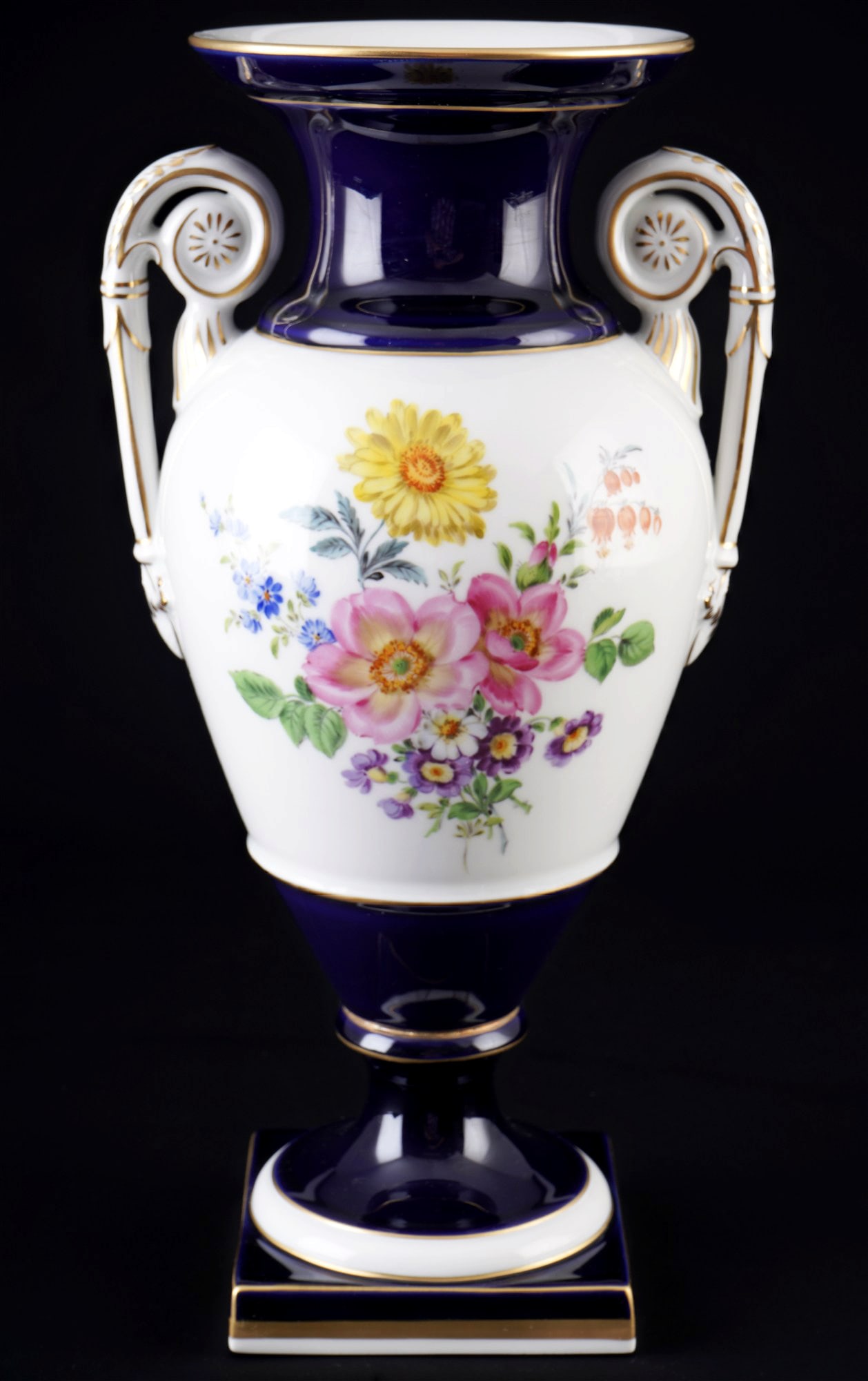 Meissen Flowers Bouquet royal blue vase amphora 1st choice, (1 of 5)