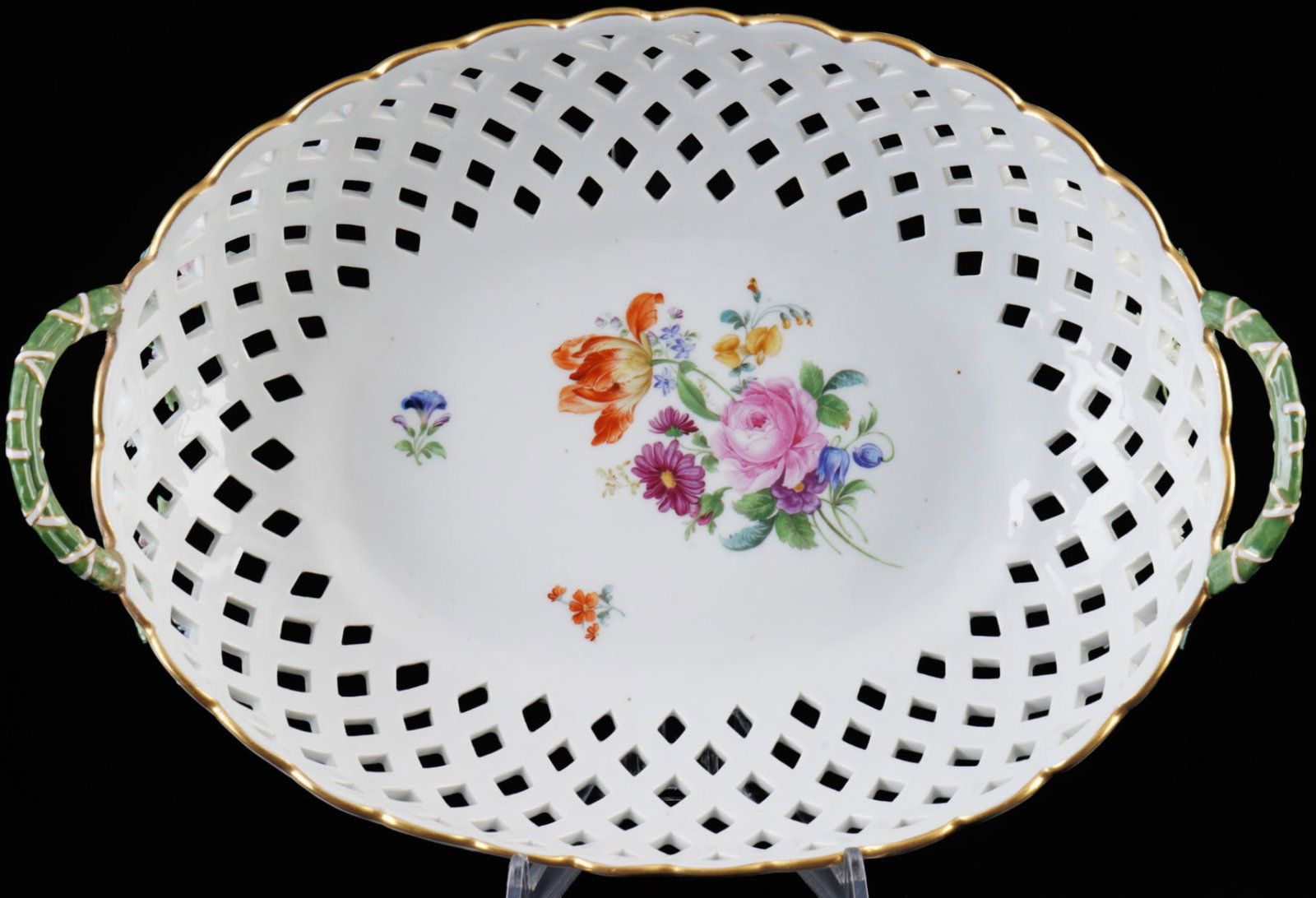 Meissen Flower Bouquet large cutwork basket 1st choice, (1 of 9)