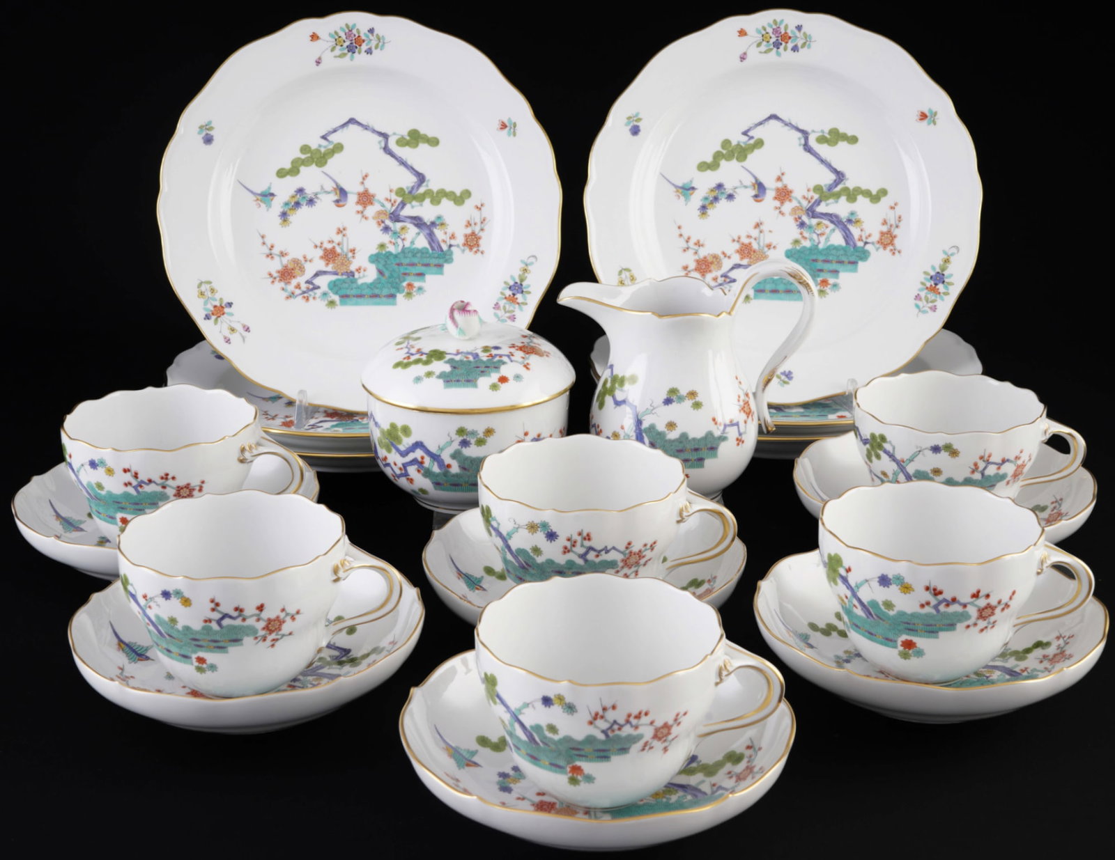 Meissen Three Friends 6 coffee place settings with milk pot and sugar bowl 1st choice, (1 of 7)