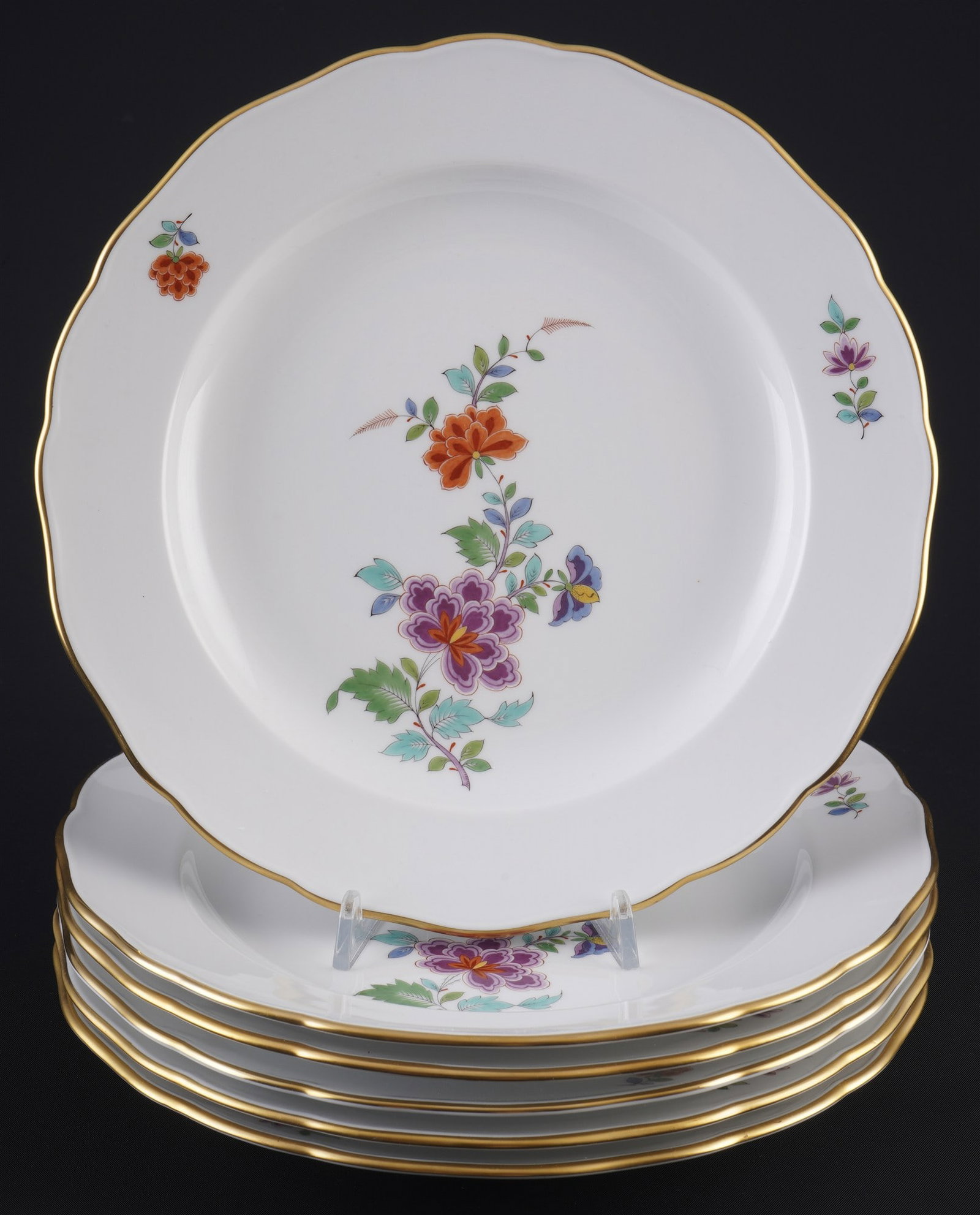 Meissen Indian Flower Branchdinner plates 1st choice,: porcelain, blue sword mark 1st choice, decor Indian Flower Branch decor, decor no. 363510, 6x D 25 cm