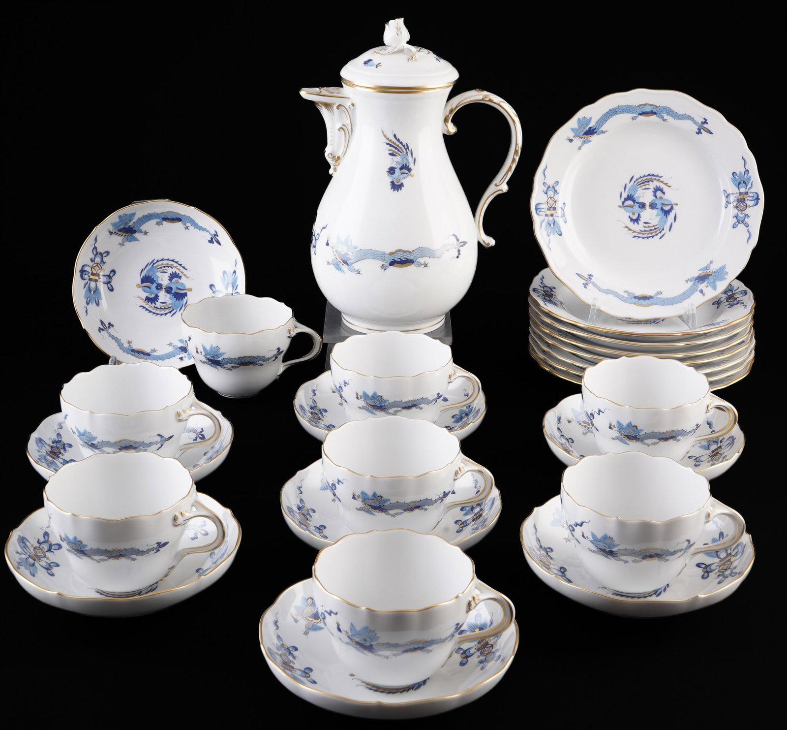 Meissen Court Dragon Light Blue Rich coffee set for 8 persons 1st choice, (1 of 4)
