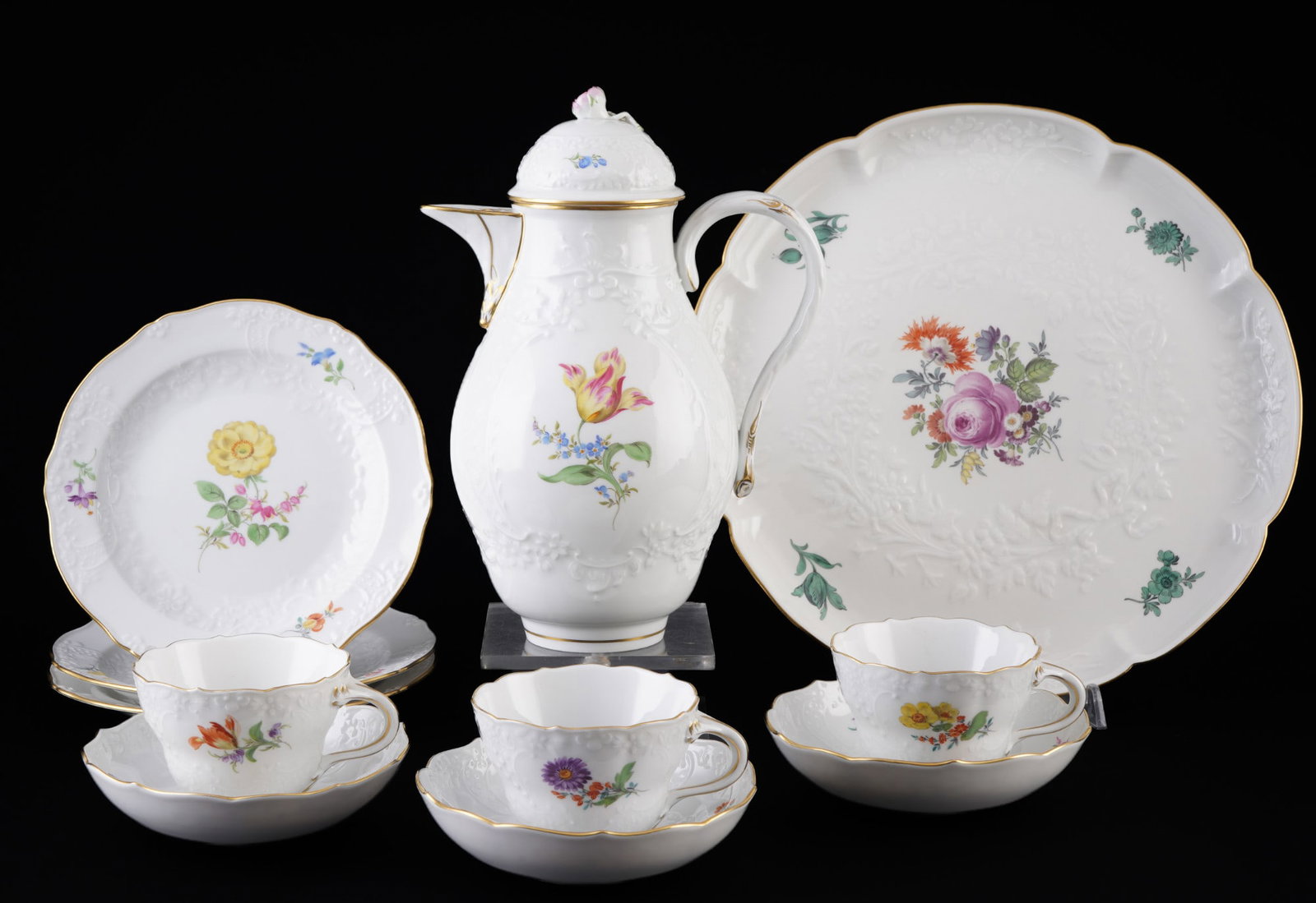 Meissen Flowers New Marseille coffee set for 3 persons, (1 of 10)