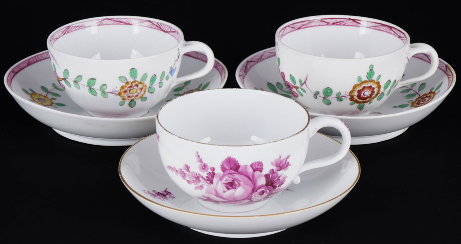 Meissen Marcolini 1774-1814 Flowers 3 cups on saucers, (1 of 6)