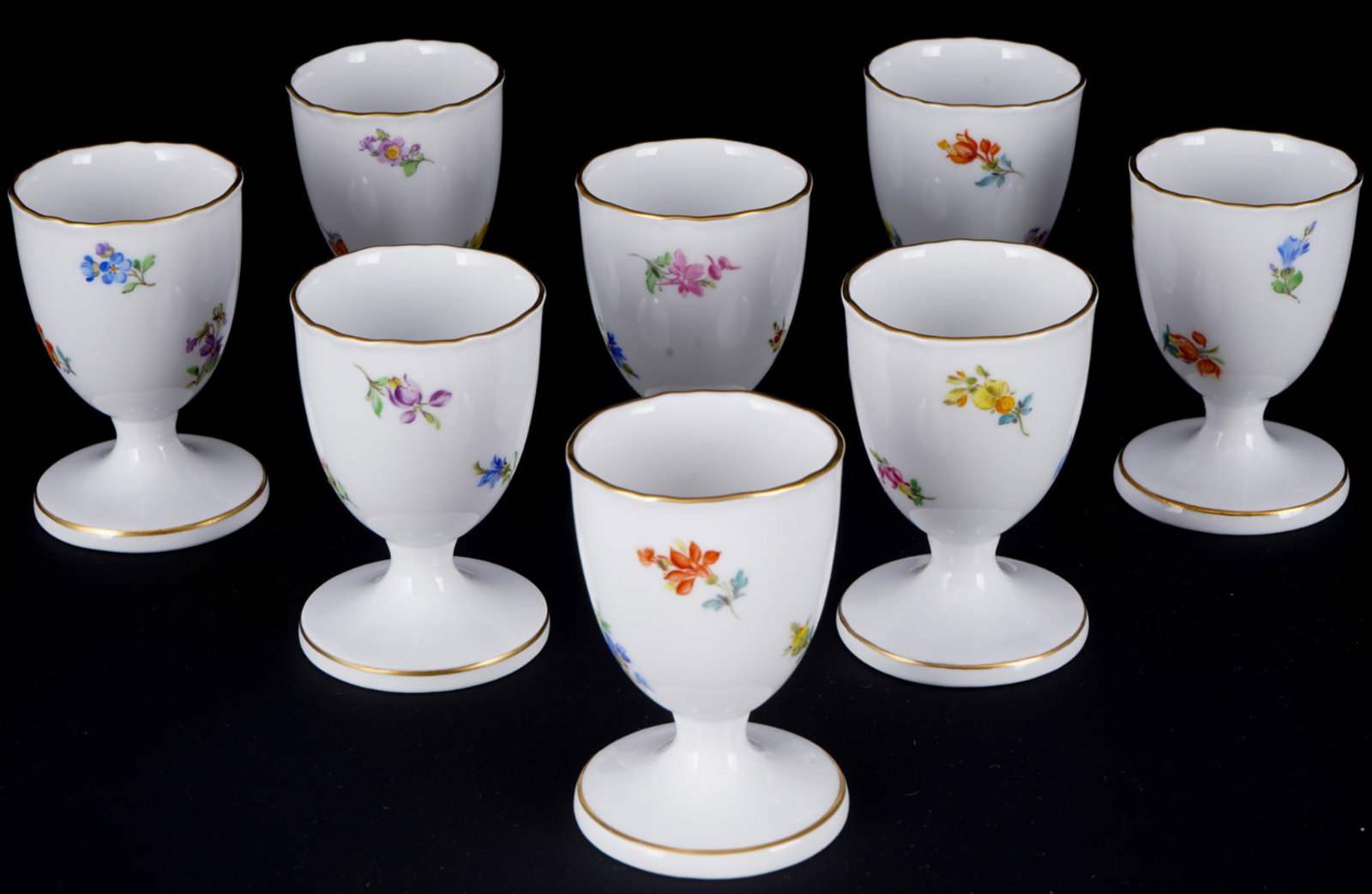 Meissen Strewn Flowers 8 egg cups 1st choice,: porcelain, blue sword mark 1st choice, decor Strewn Flowers, 8x H 7 cm x D 4.5 cm