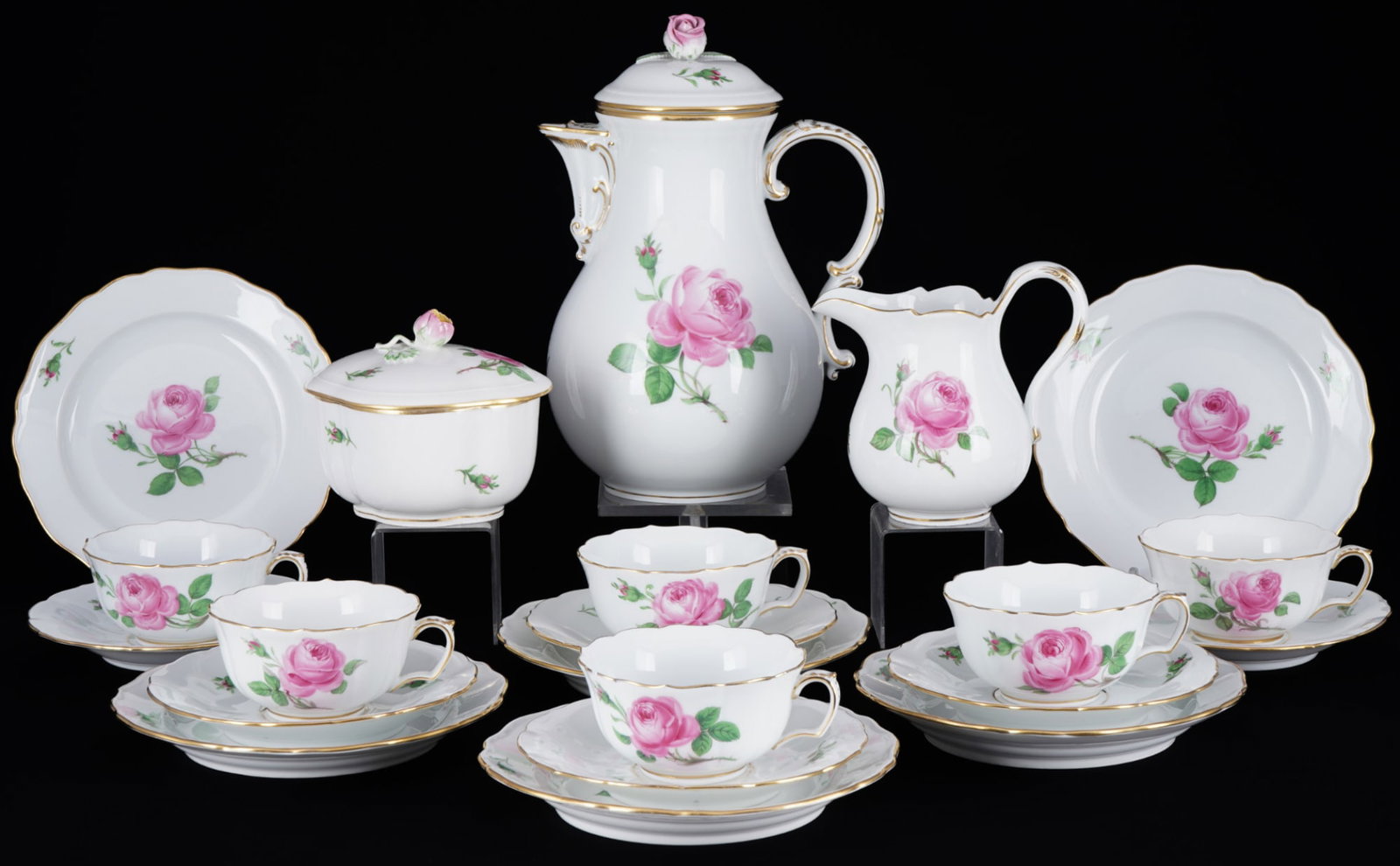 Meissen Red Rose tea service for 6 persons 1st choice, (1 of 8)
