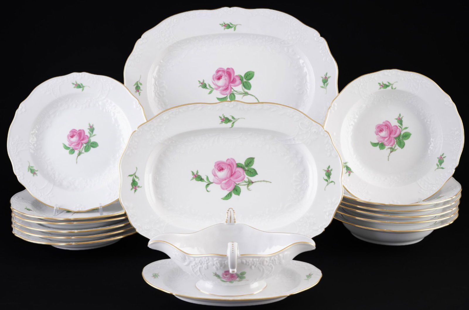 Meissen Red Rose New Marseille dinner service for 6 persons, (1 of 12)