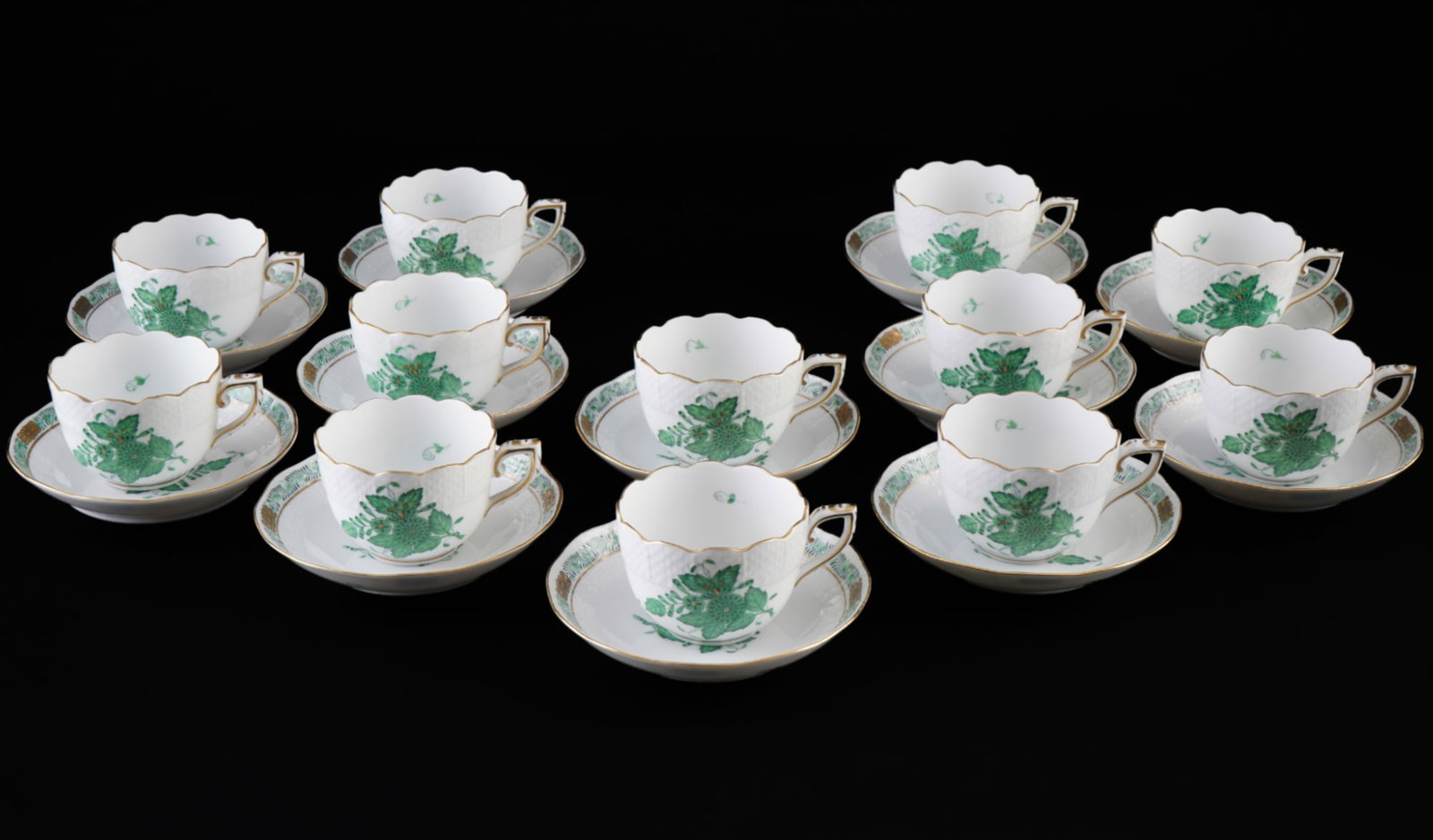 Herend Apponyi Vert 12 mocha cups, (1 of 3)