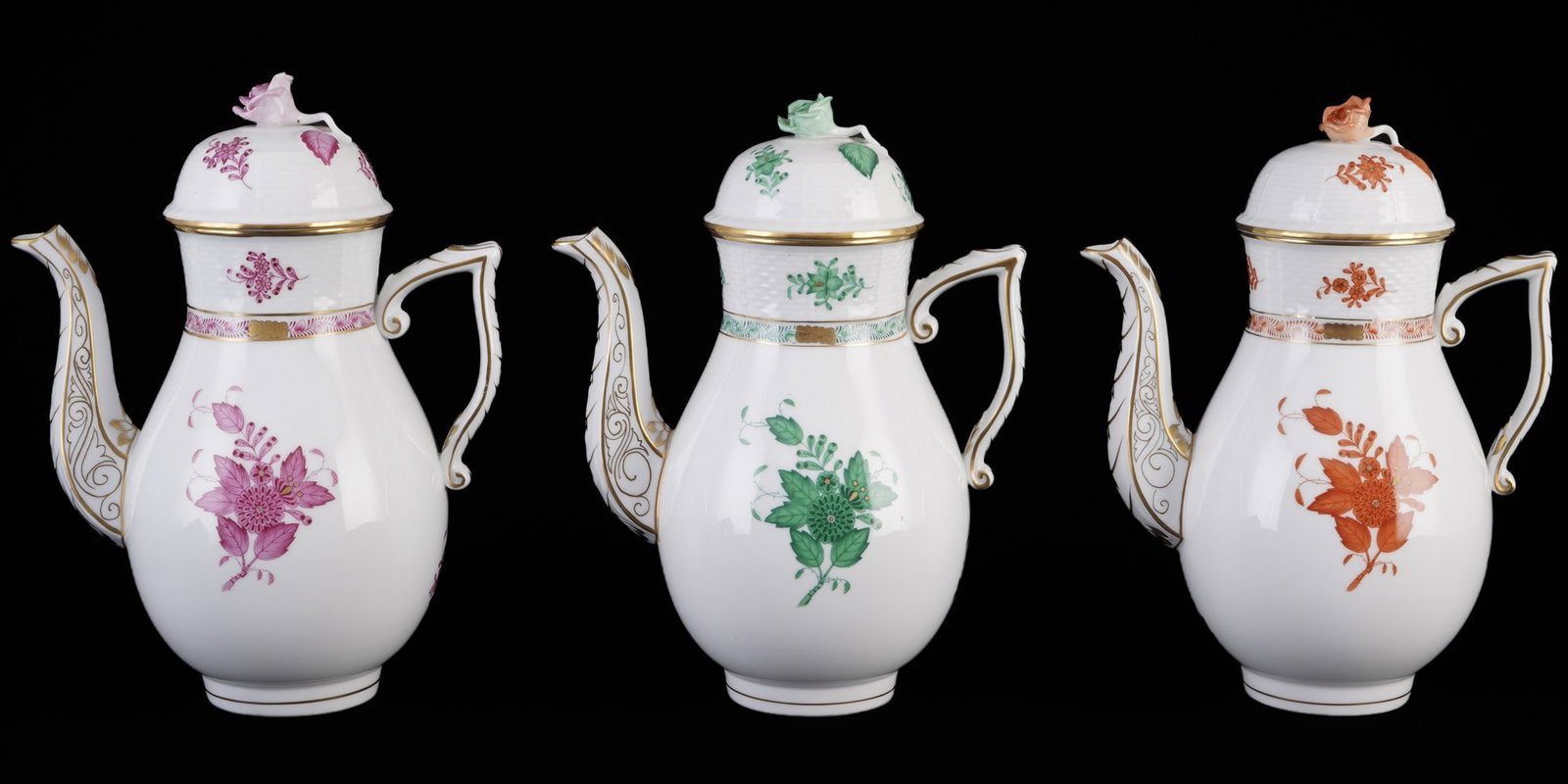 Herend Apponyi 3 coffee pots - various colors, (1 of 13)