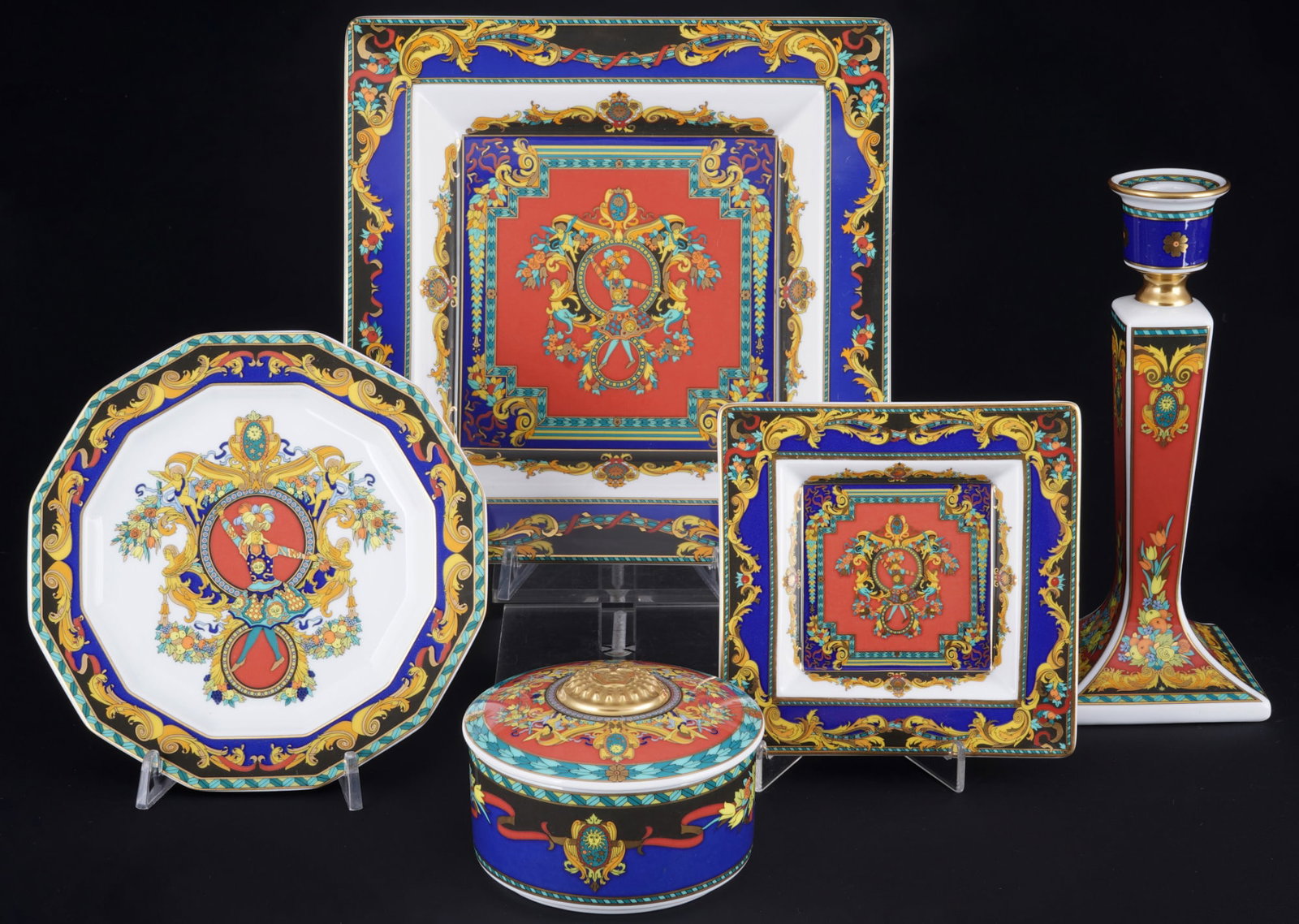 Rosenthal Versace Le Roi Soleil 5-piece decorative porcelain set, (1 of 7)