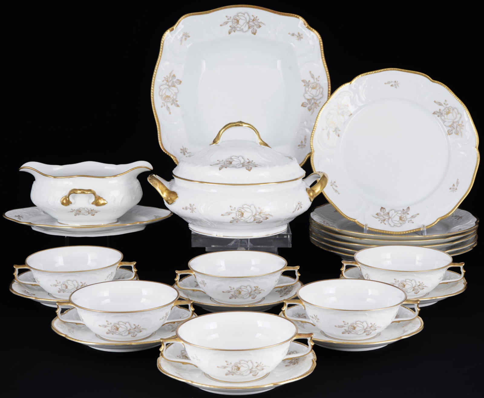 Rosenthal Sanssouci Gold Rose dinner service with soup bowls for 6 persons, (1 of 7)