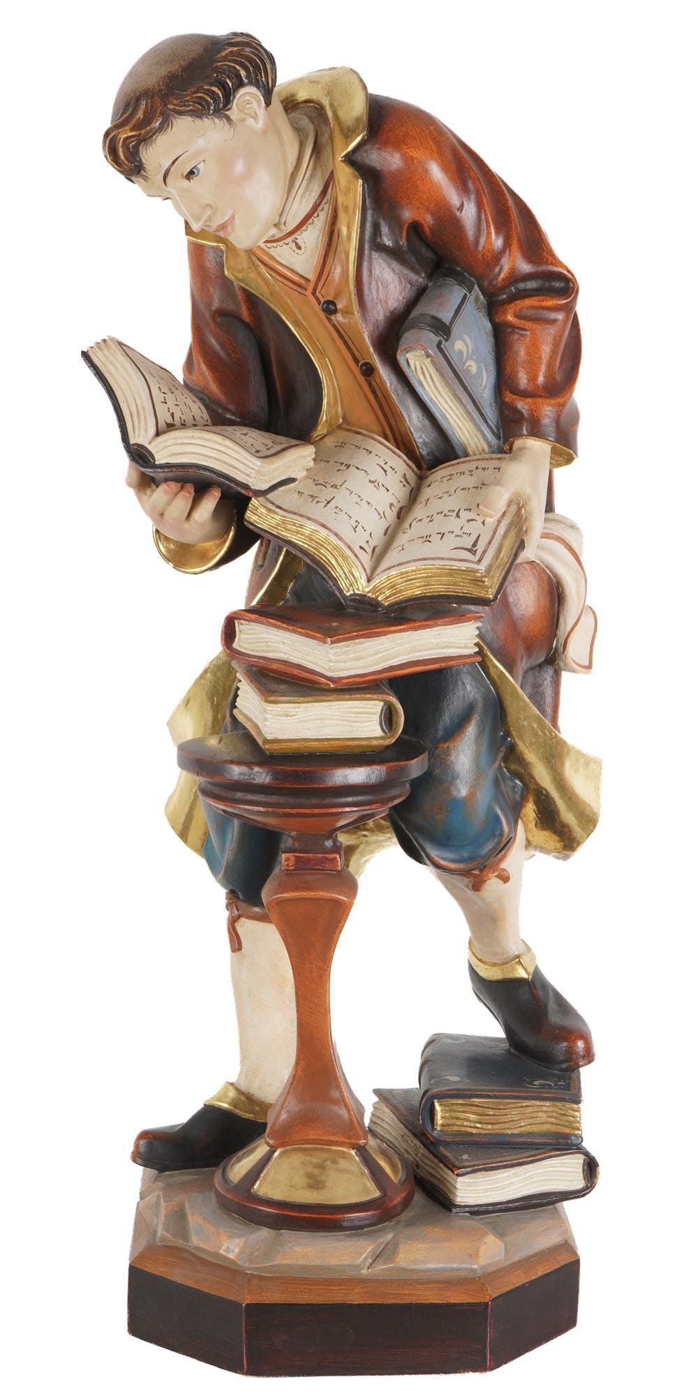 XXL wooden figure The Bookworm H 87 cm,: Painted wood sculpture of a bookworm, based on traditional wood carving from Val Gardena, H 87 cm x W 35 cm x D 28 cm, no parcel shipping