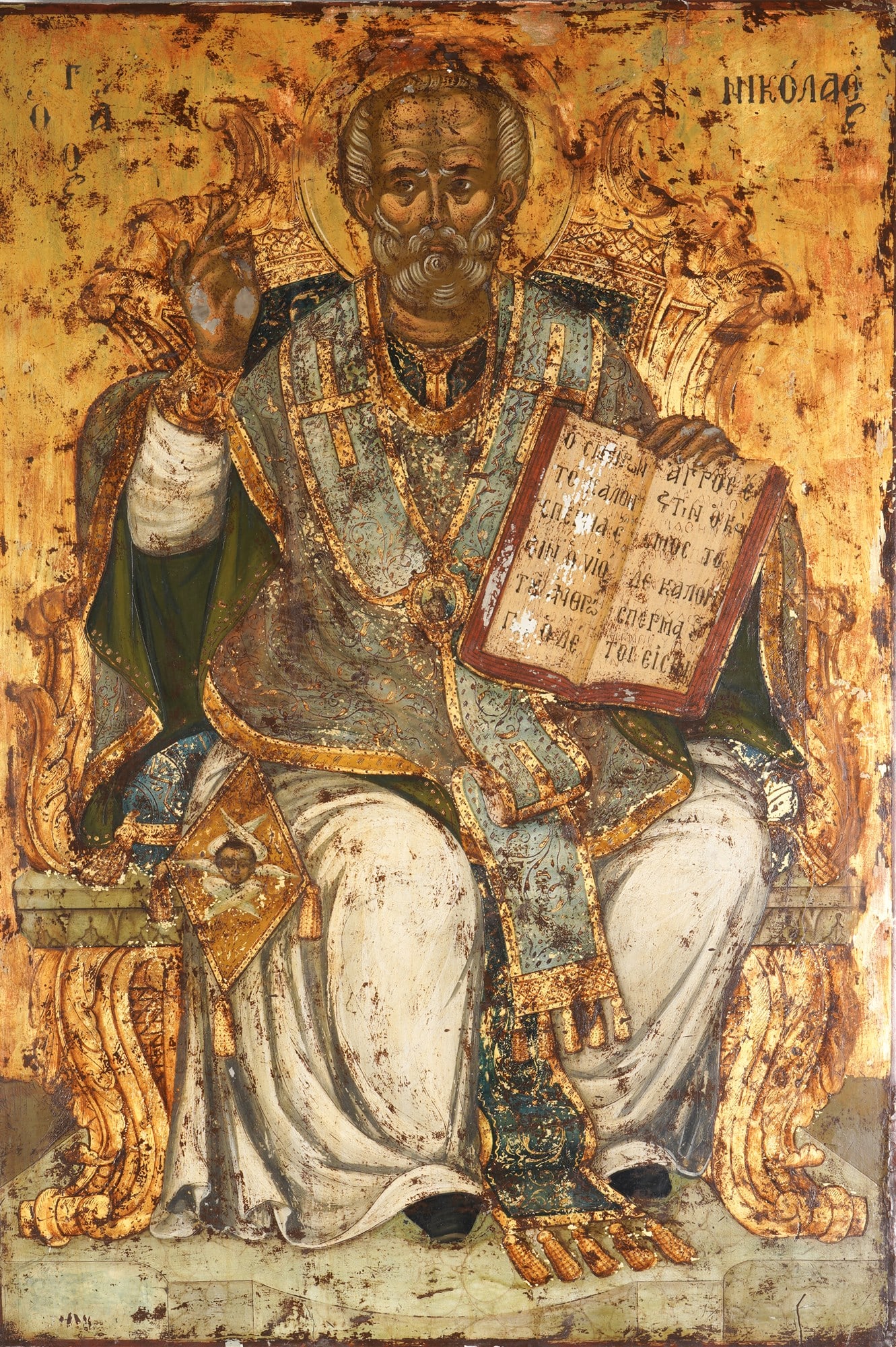 Russia large icon of enthroned Saint Nicholas of Myra - 19th century, (1 of 6)