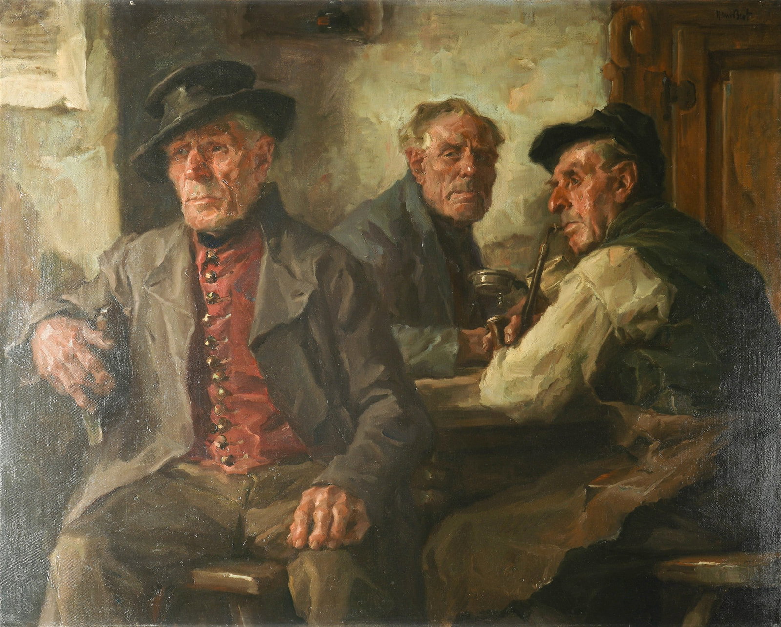 Hans Best (1874-1942) Three Men in the Tavern, (1 of 4)