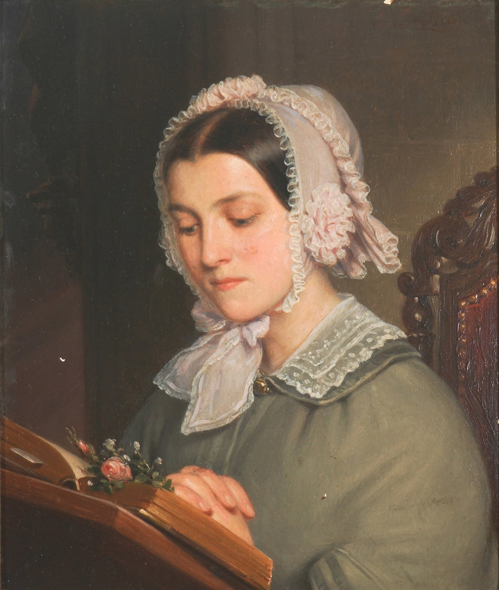 Konstantin Johann F. Cretius (1814-1901) Portrait of a Lady at a Lectern, (1 of 6)