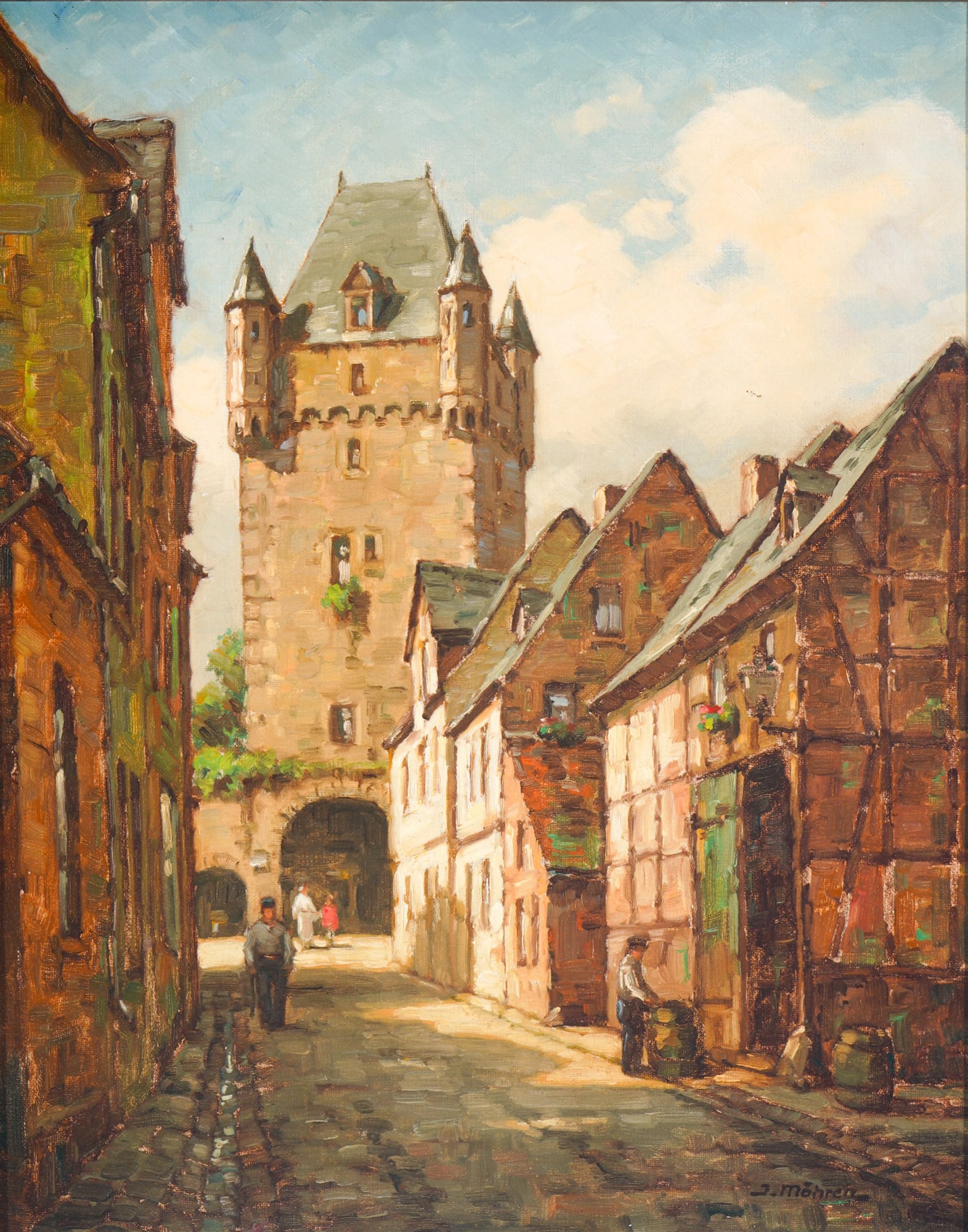 Jean MoeHREN (1876-1954) old town view with city gate, (1 of 8)