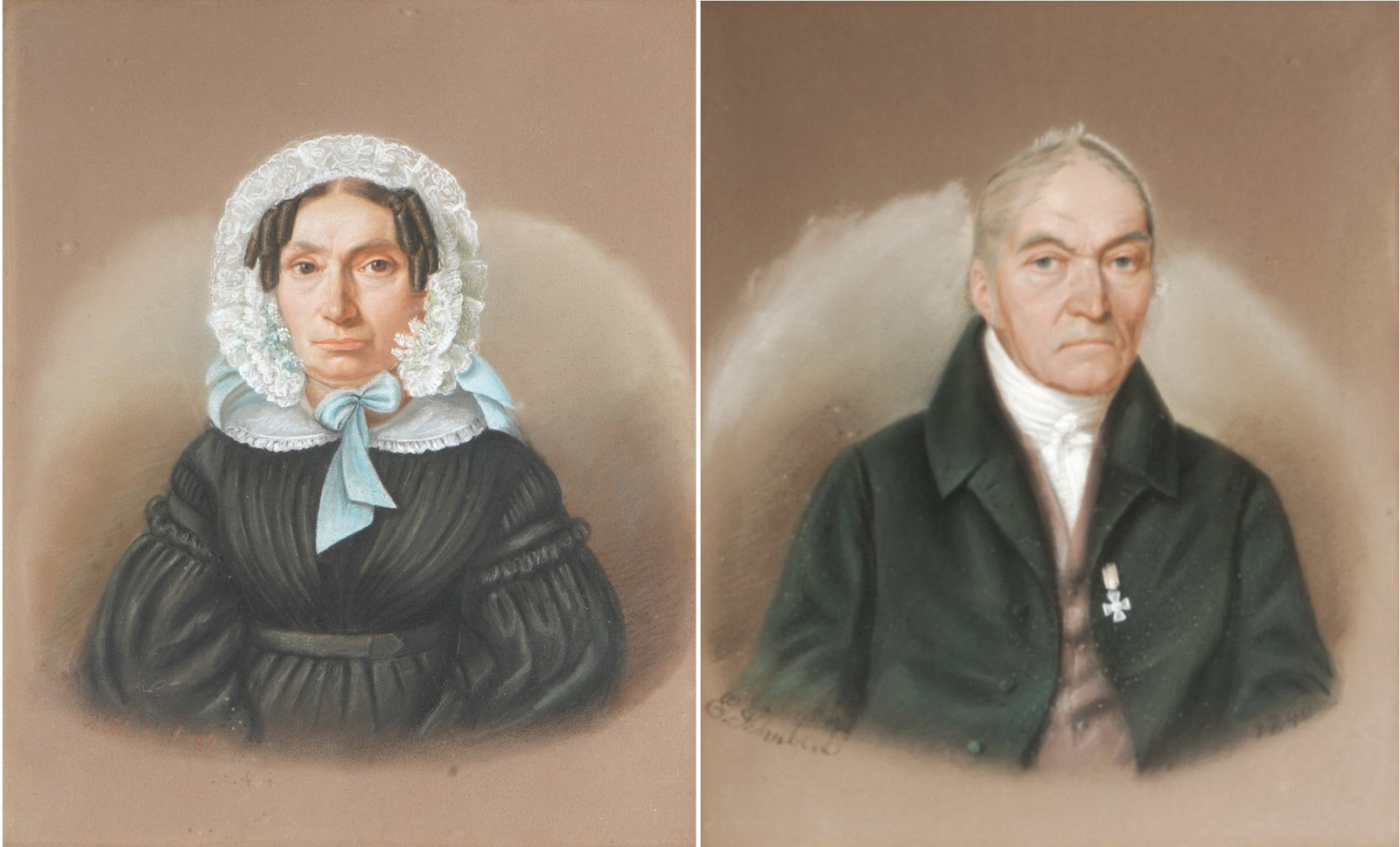 Emilie Schubert (1809-1862) Biedermeier Portraits of a married couple dated 1840, (1 of 8)