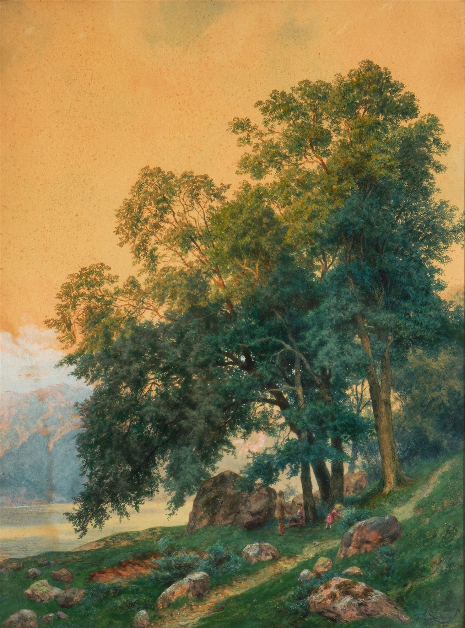 Ferdinand Lechner (1855-1911) Lakeshore with a mighty group of trees 1908 (1 of 7)