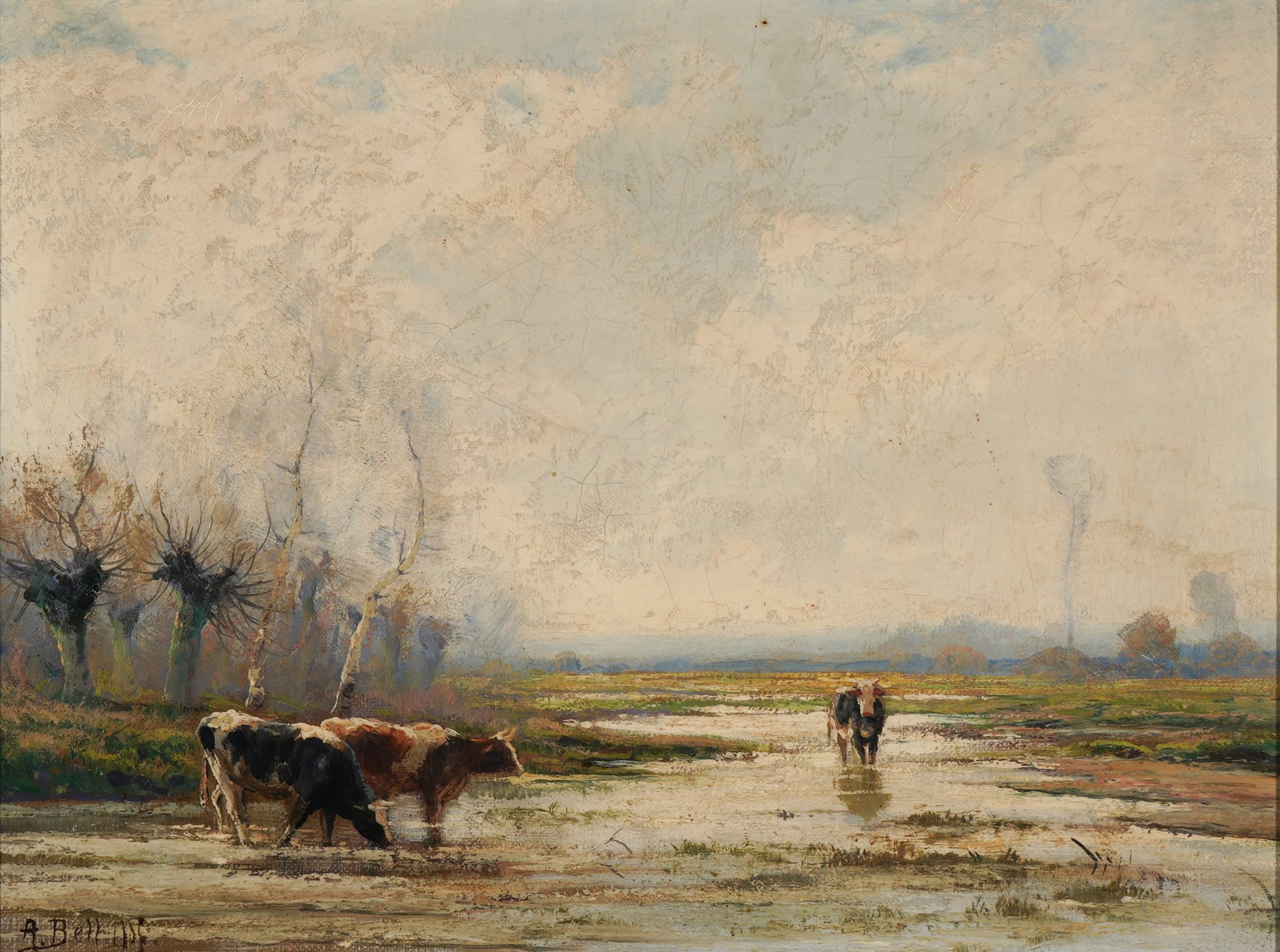 Arthur Bell (1876-1966) Lower Rhine pasture landscape with cows, (1 of 5)
