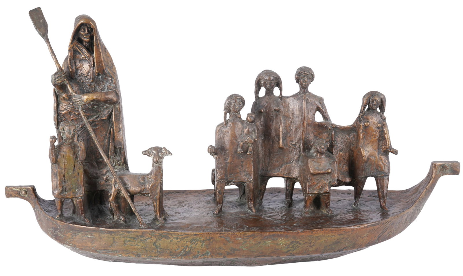 Marlene NEUBAUER-WOERNER (1918-2010) bronze Charon - Boat,: bronze patinated, monogrammed and dated MNW 1997 on the reverse, designed in 1965 by a german sculptor born in Landshut in 1918 ? died Munich in 2010, depiction of the ferryman in his boat ? an impres