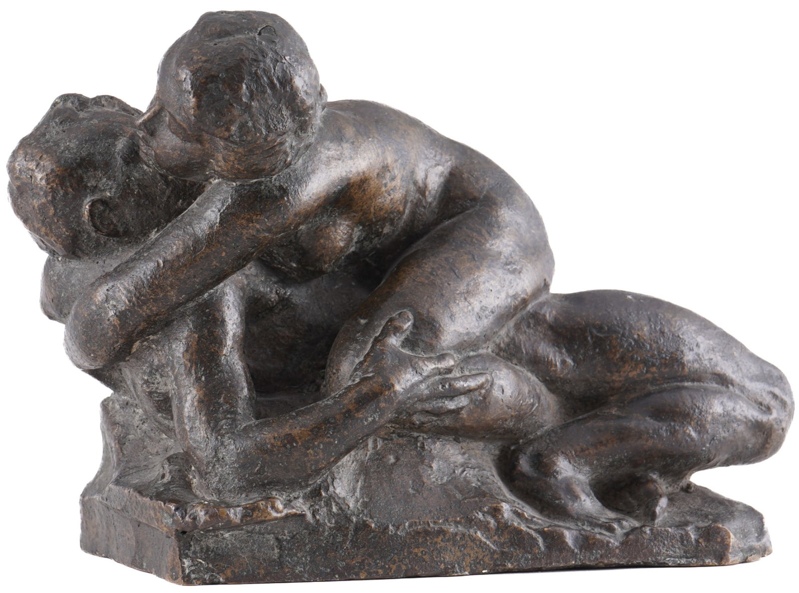 Gregor KRUK (1911-1986) attributed, bronze love scene,: bronze, lovers in an erotic pose, with an old label inside: Georg Kruk, Ukrainian sculptor, born 1911 in Bratislava - 1988 Munich, H 14 cm x L 21 cm x W 12 cm, weight approx. 3 kg